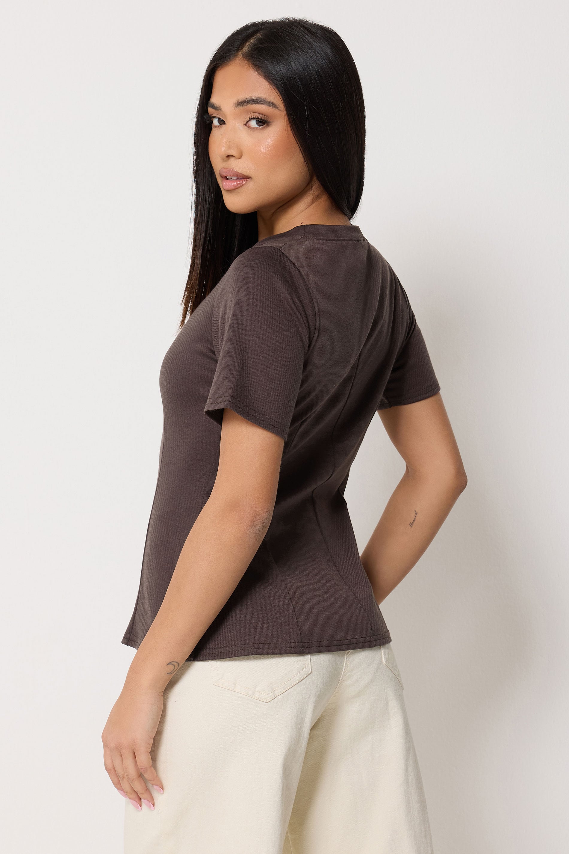 M&Co Petite Chocolate Brown Fitted Waist T Shirt | M&Co 2