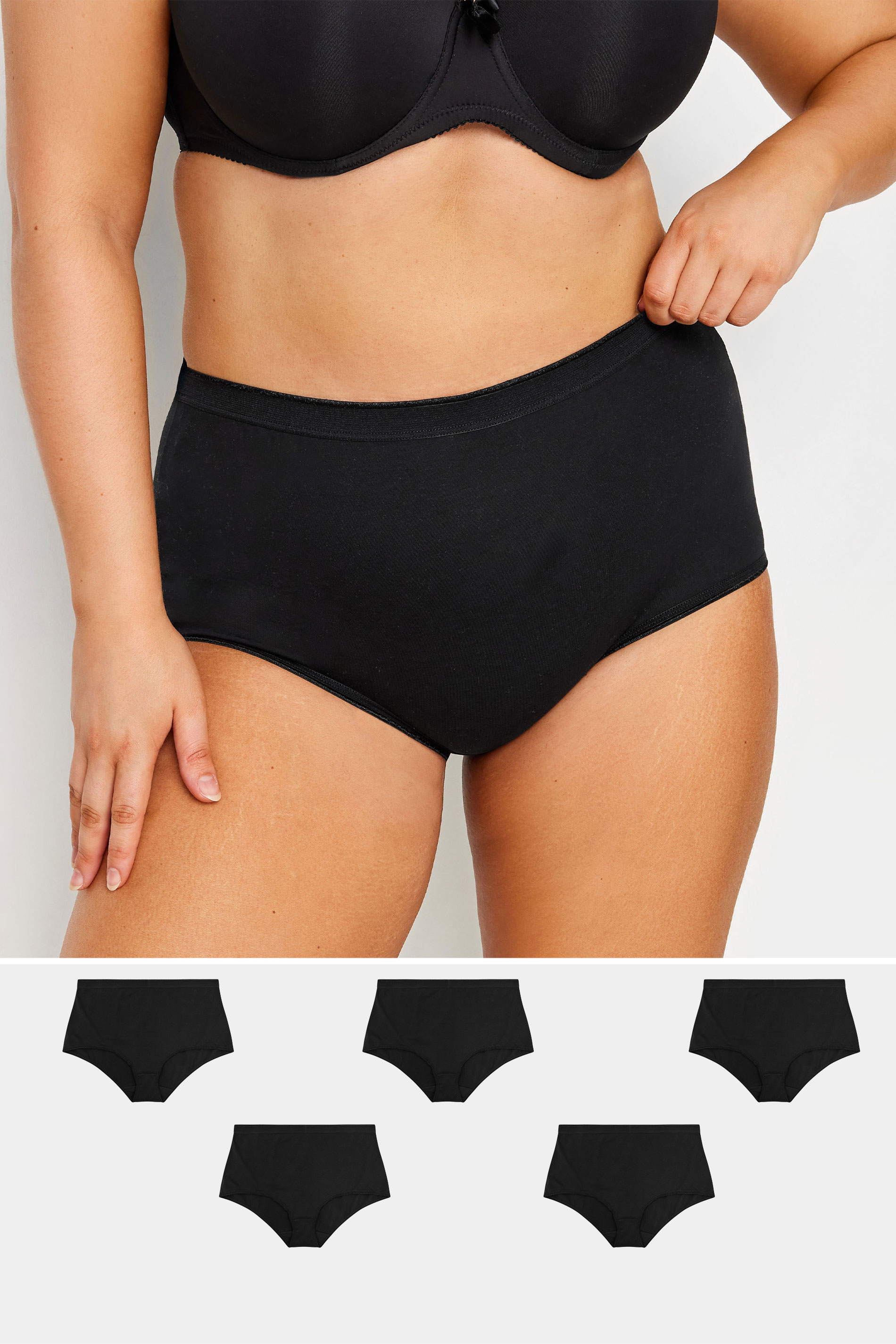 YOURS Plus Size 5 PACK Black Stretch Full Briefs | Yours Clothing  1