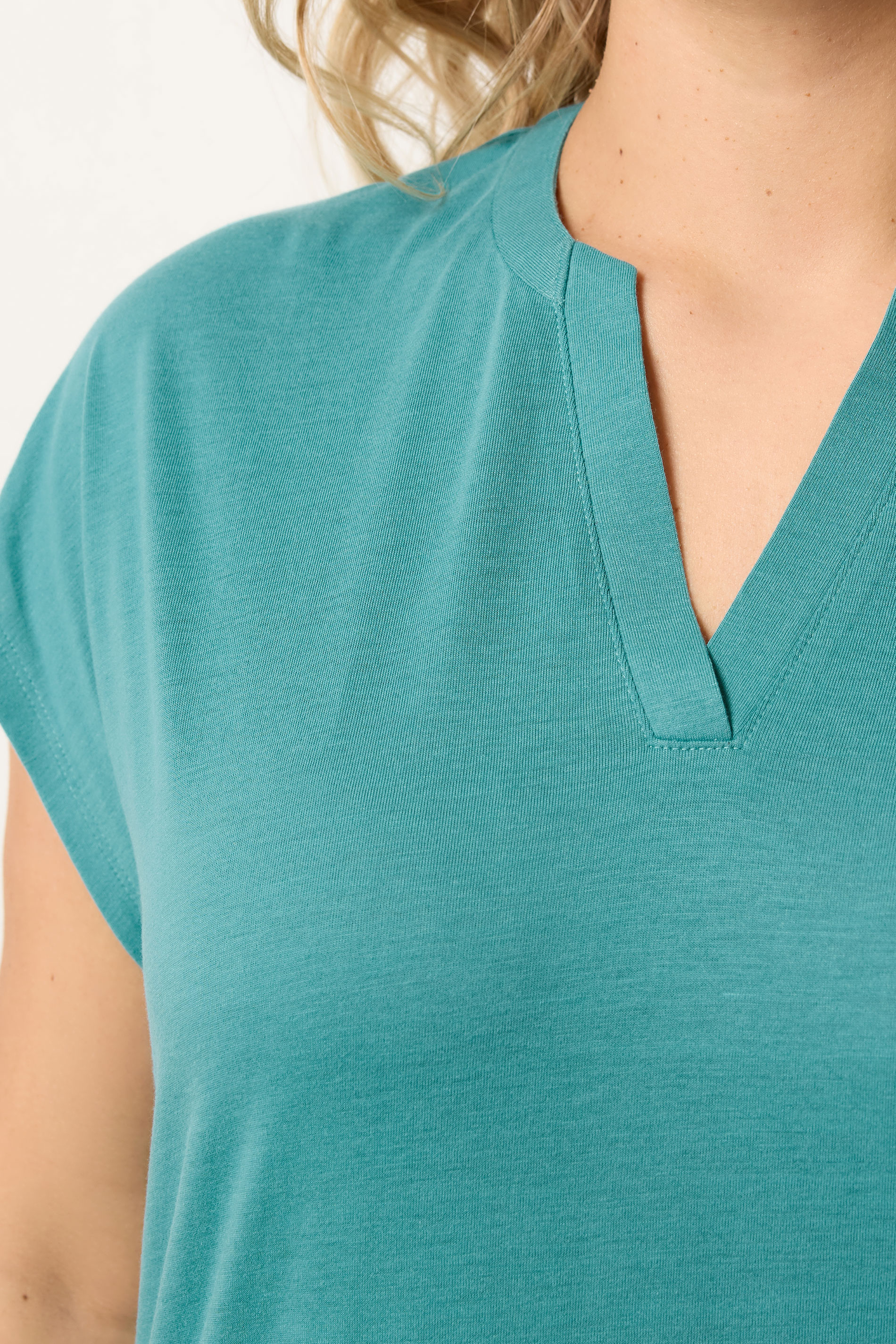 YOURS Plus Size Teal Blue Notch Neck T-Shirt | Yours Clothing 4