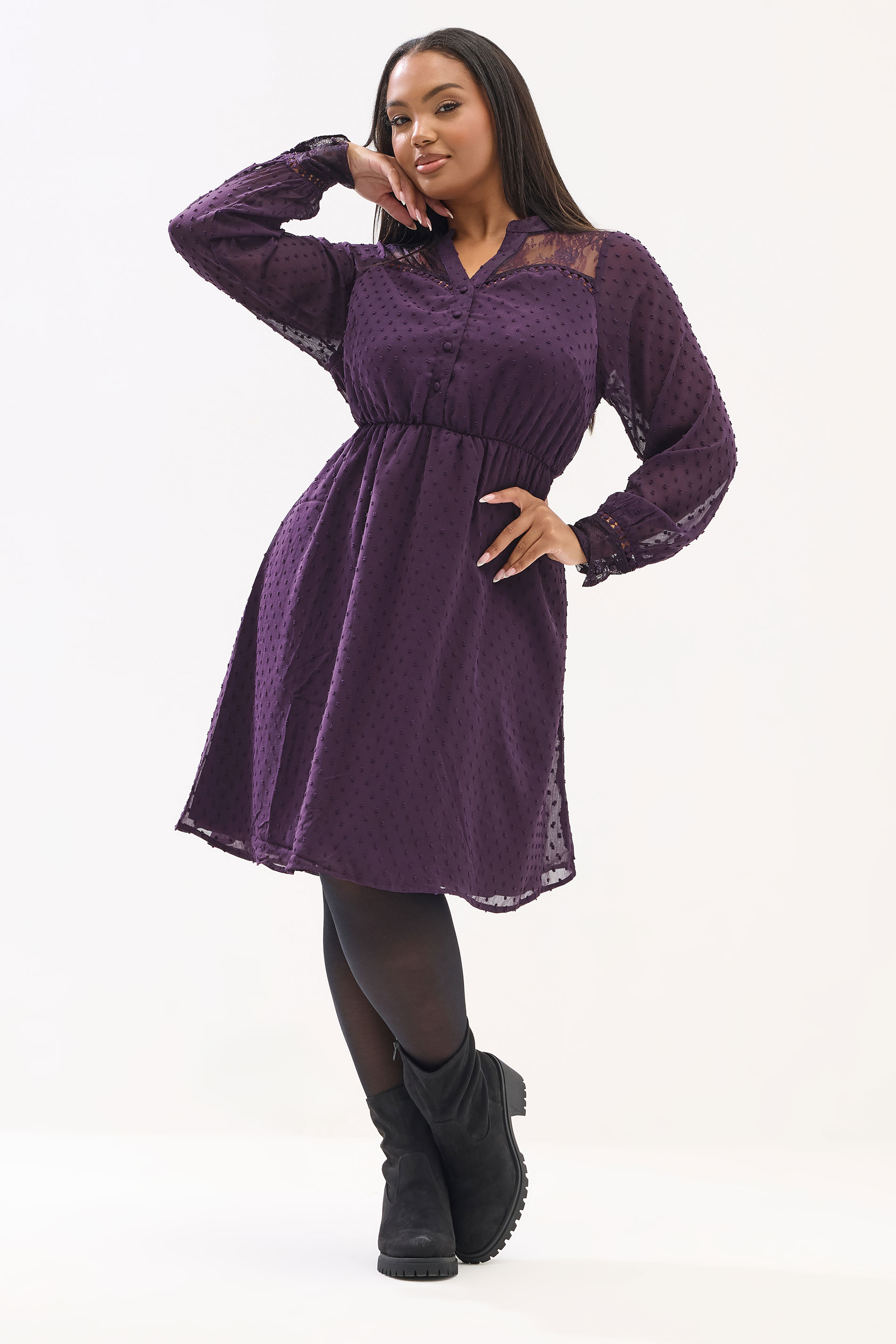 YOURS Plus Size Purple Lace Dobby Midi Dress | Yours Clothing 1