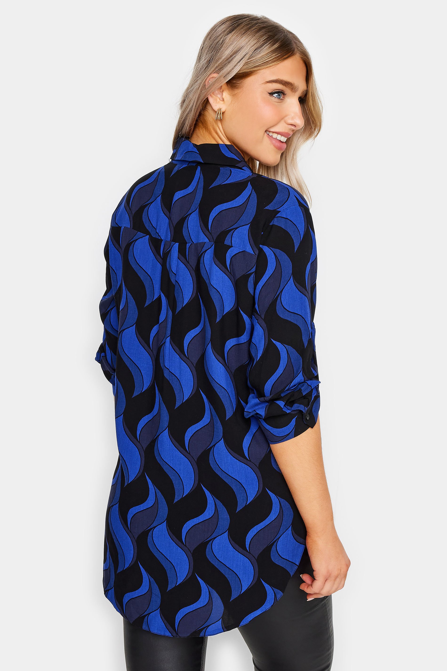 M&Co Black & Blue Swirl Print Tab Sleeve Shirt | M&Co 3