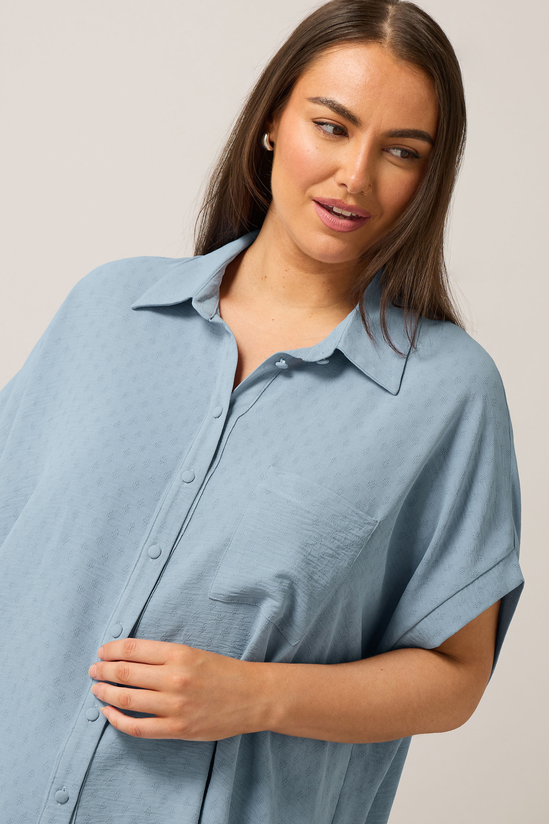 EVANS Plus Size Light Blue Grown-On Sleeve Blouse | Evans 4