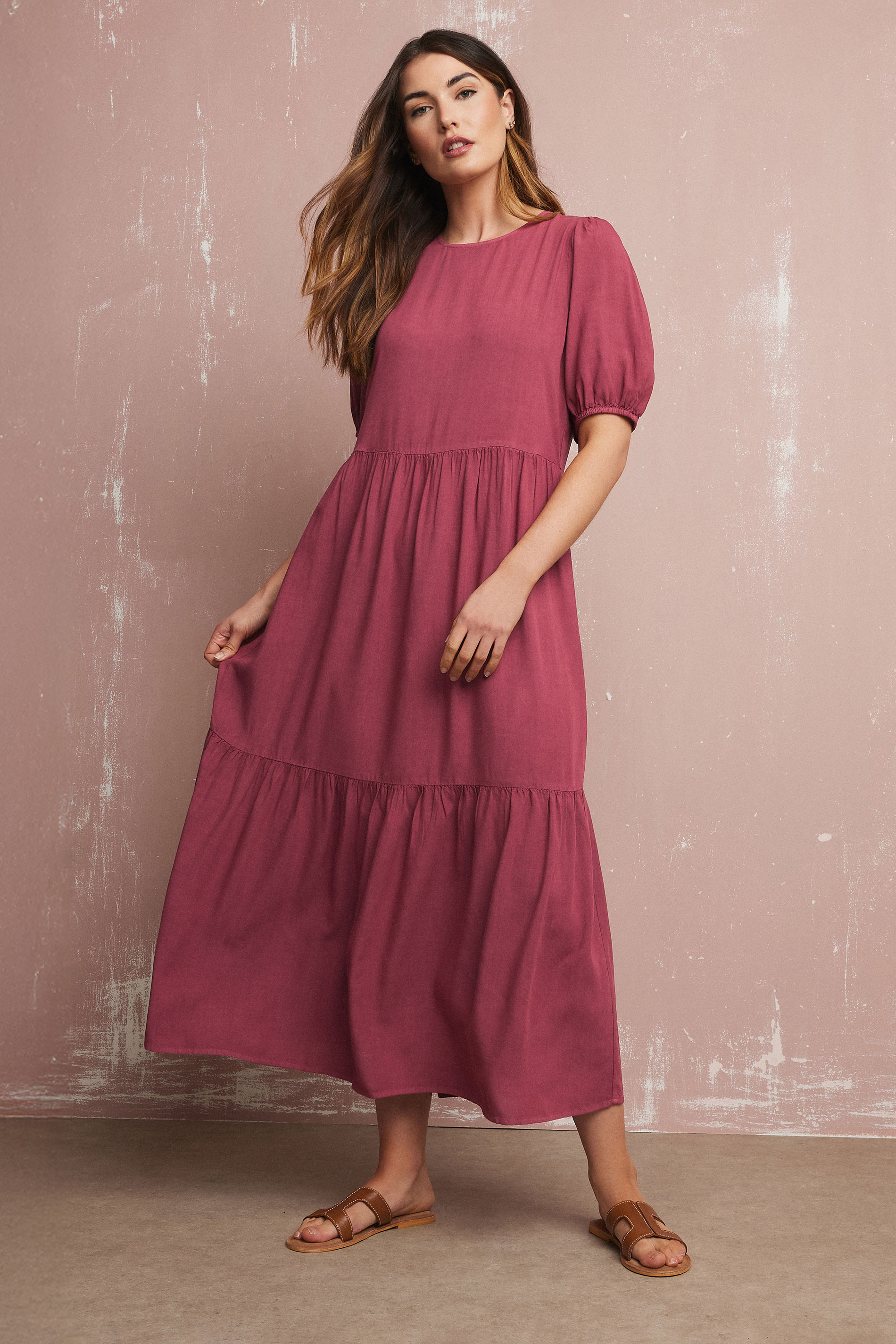 LTS Tall Dark Red Puff Sleeve Tiered Maxi Dress | Long Tall Sally 1