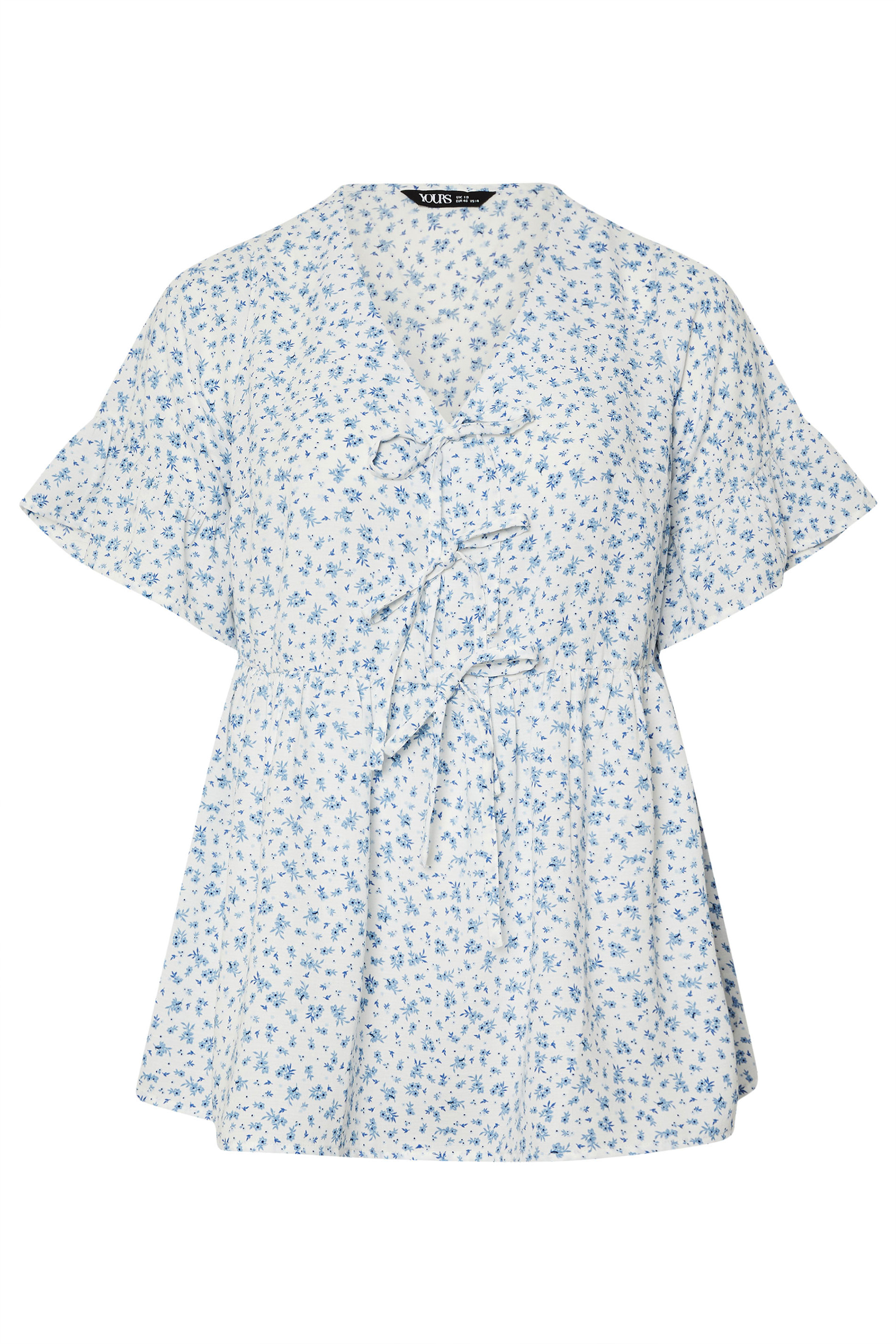 YOURS Plus Size Light Blue Ditsy Floral Tie Front Peplum Top | Yours Clothing 7