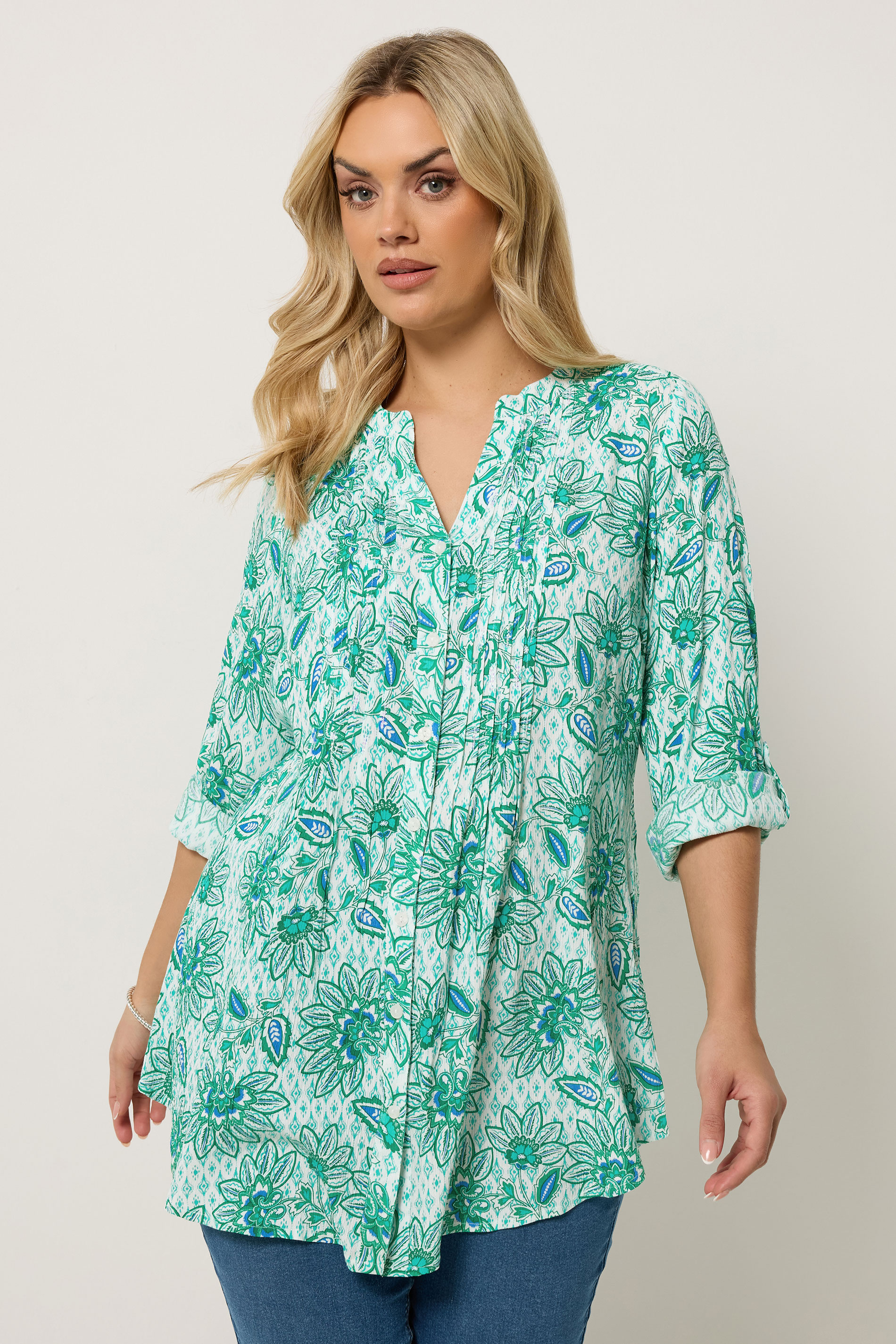 YOURS Plus Size Green Paisley Pintuck Blouse | Yours Clothing 3