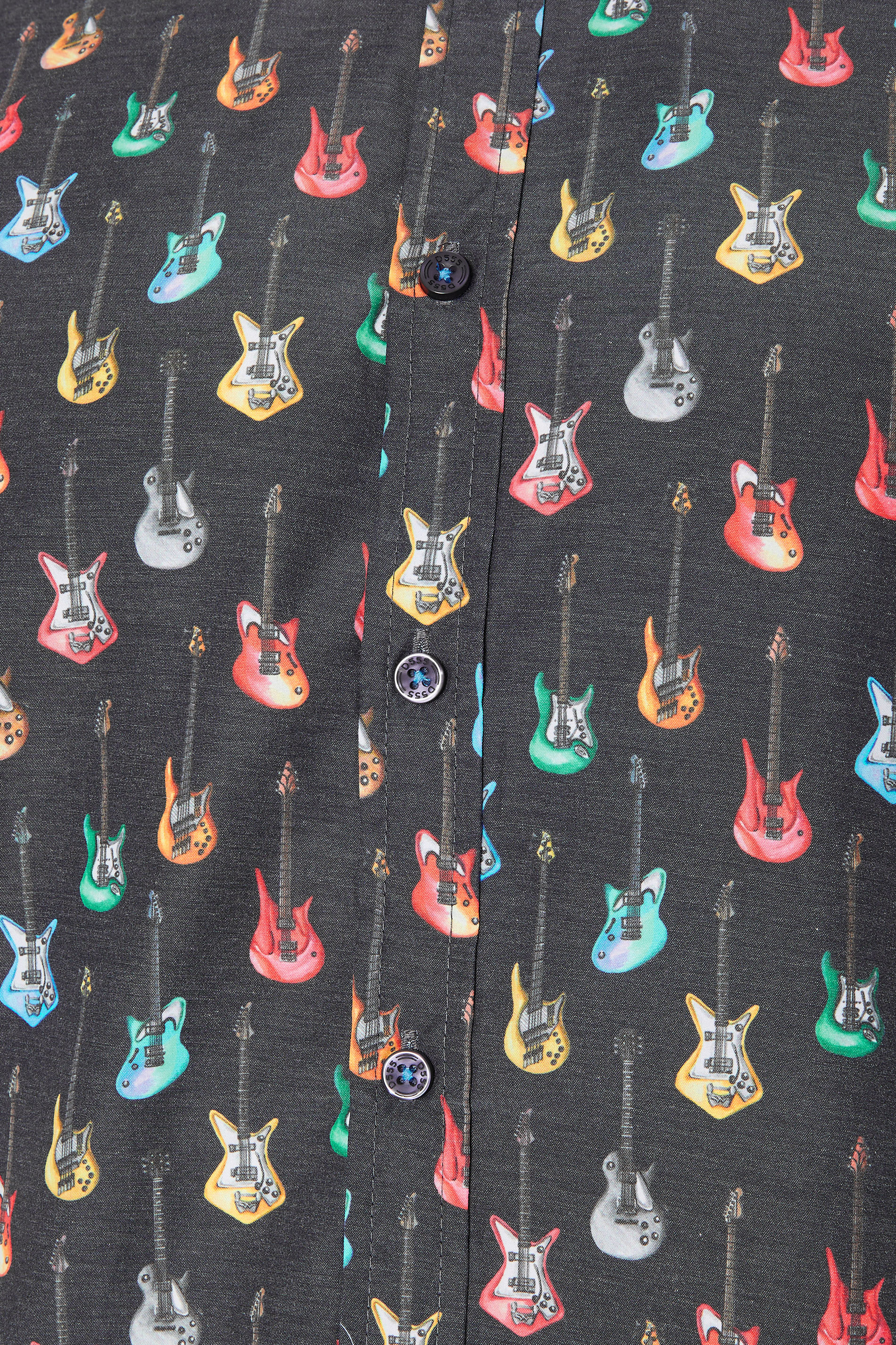 D555 Big & Tall Navy Blue Guitar Print Shirt | BadRhino 5