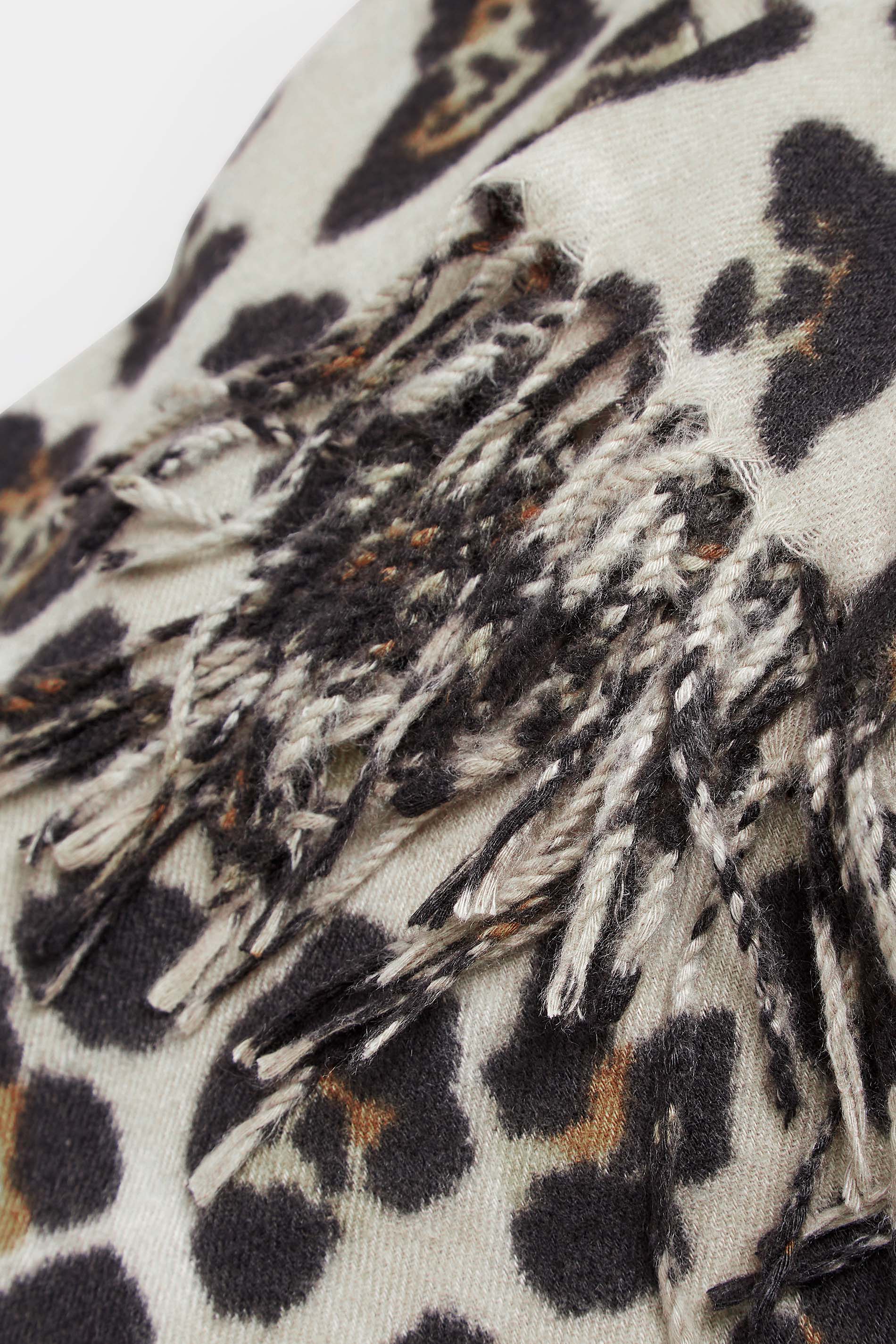 Beige Brown Leopard Print Tassel Scarf | Yours Clothing 3