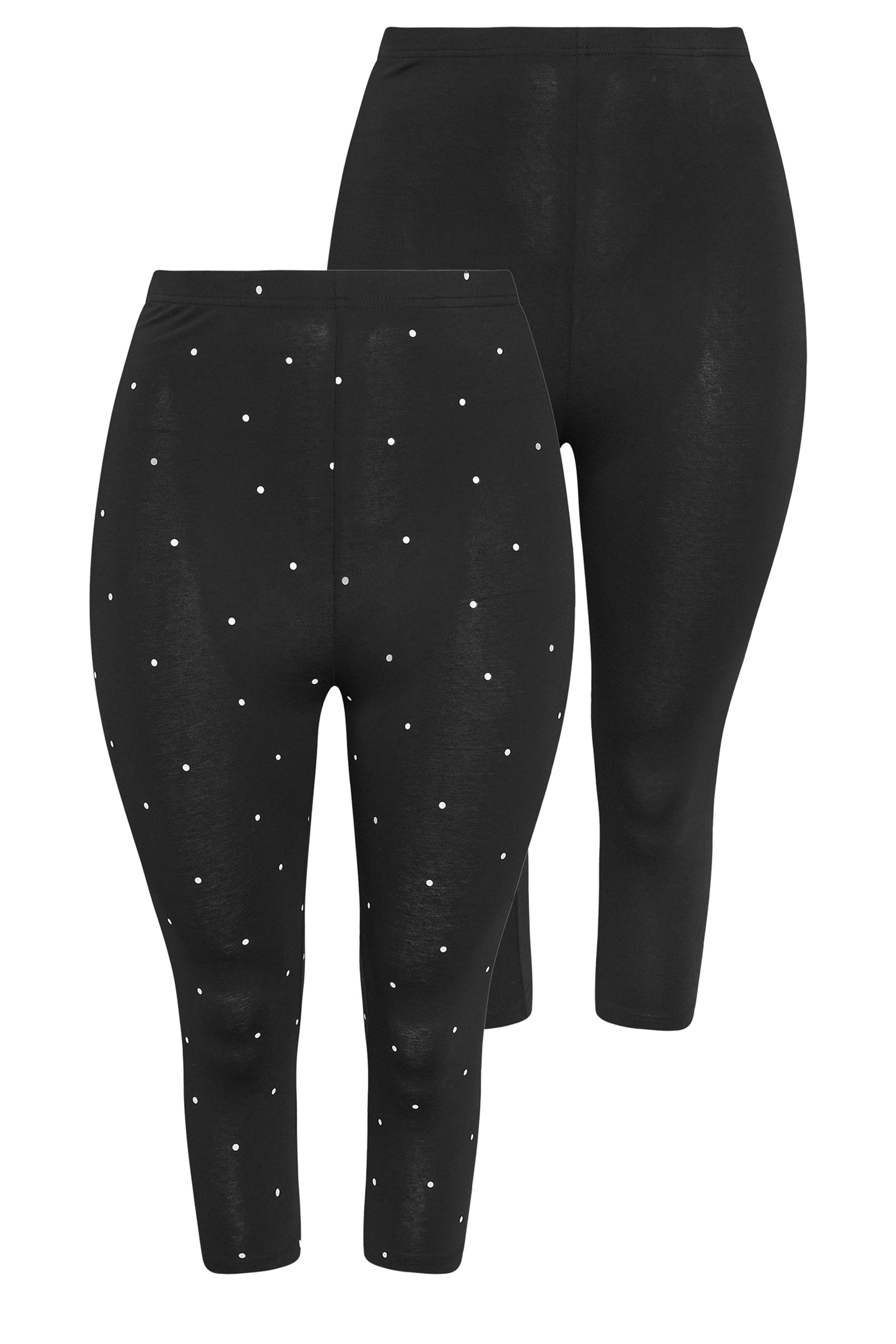 YOURSET 2 PACK Plus Size Black Polka Dot Crop Leggings | Yours Clothing 8