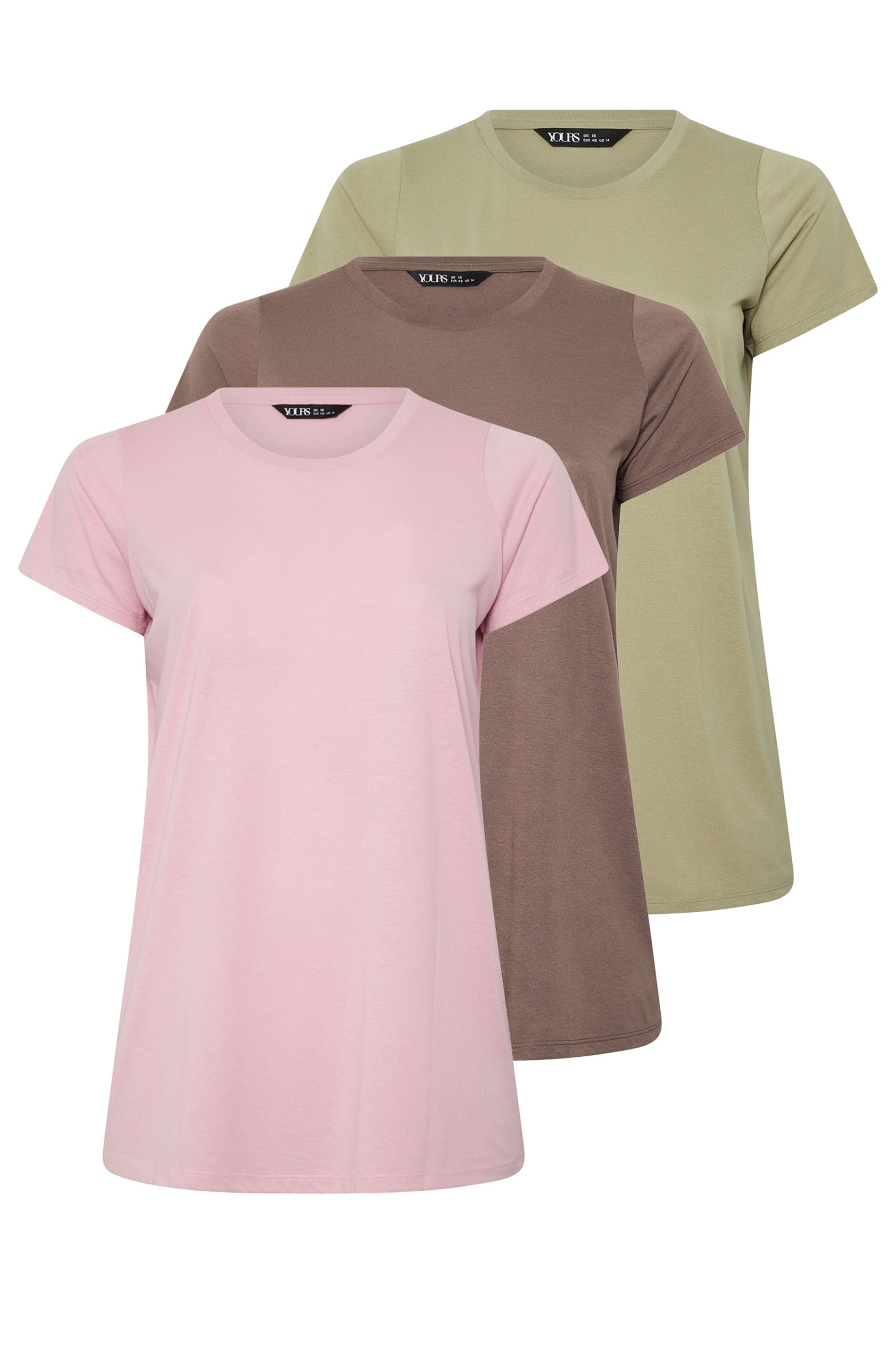 YOURSET 3 PACK Plus Size Chocolate Brown & Pink Core T-Shirts | Yours Clothing 3