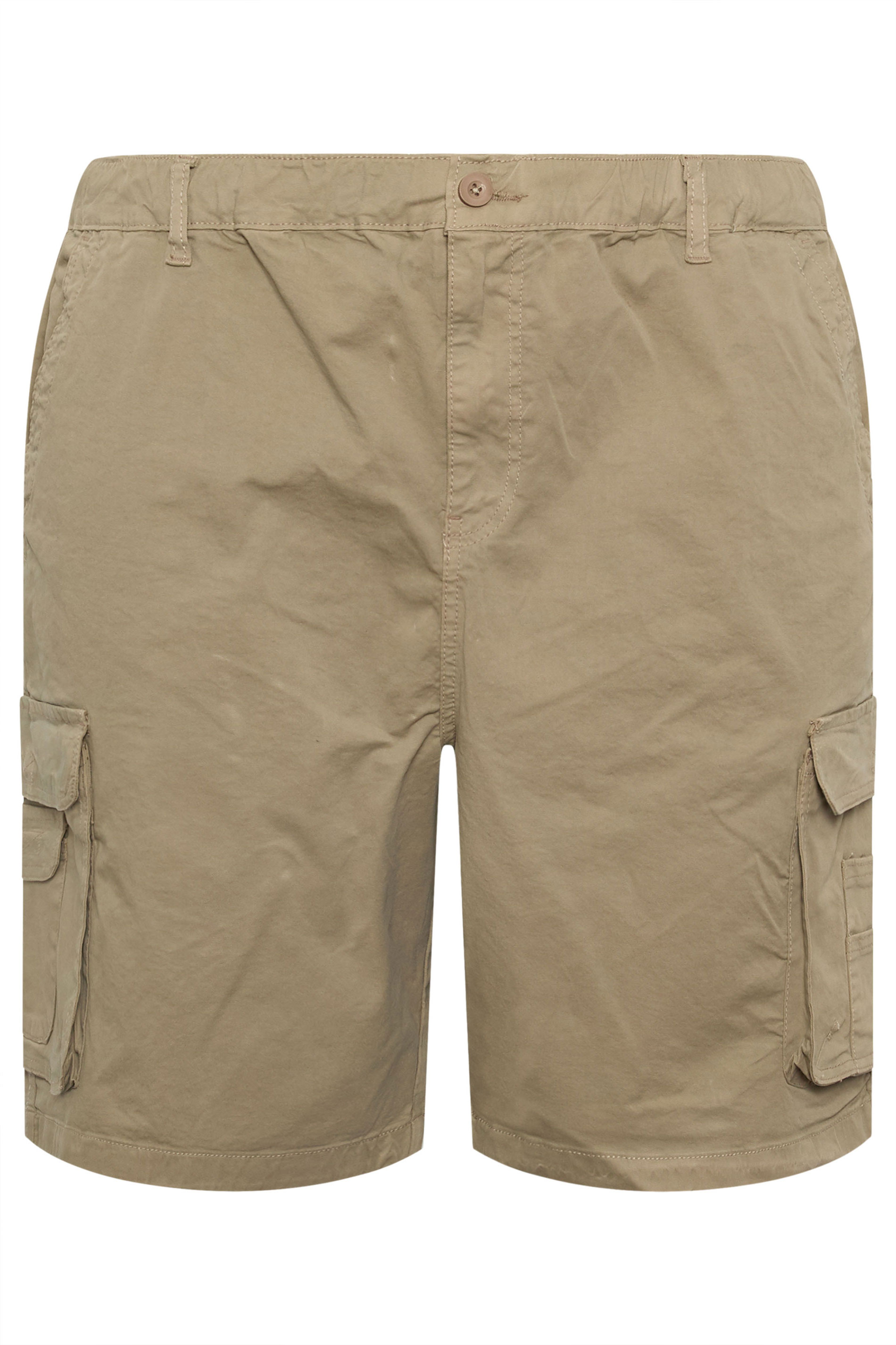 KAM Big & Tall Stone Brown Elastic Waist Cargo Shorts | BadRhino 2