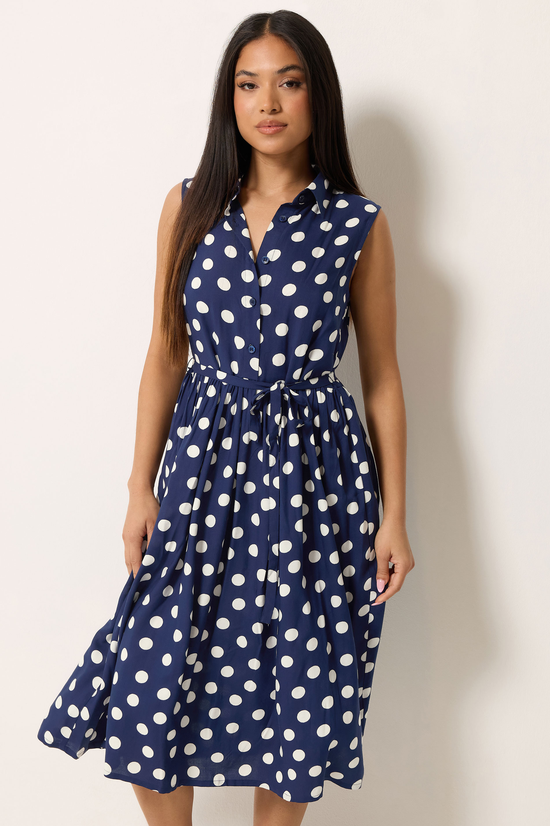 M&Co Petite Navy Blue Polka Dot Shirt Dress | M&Co 3