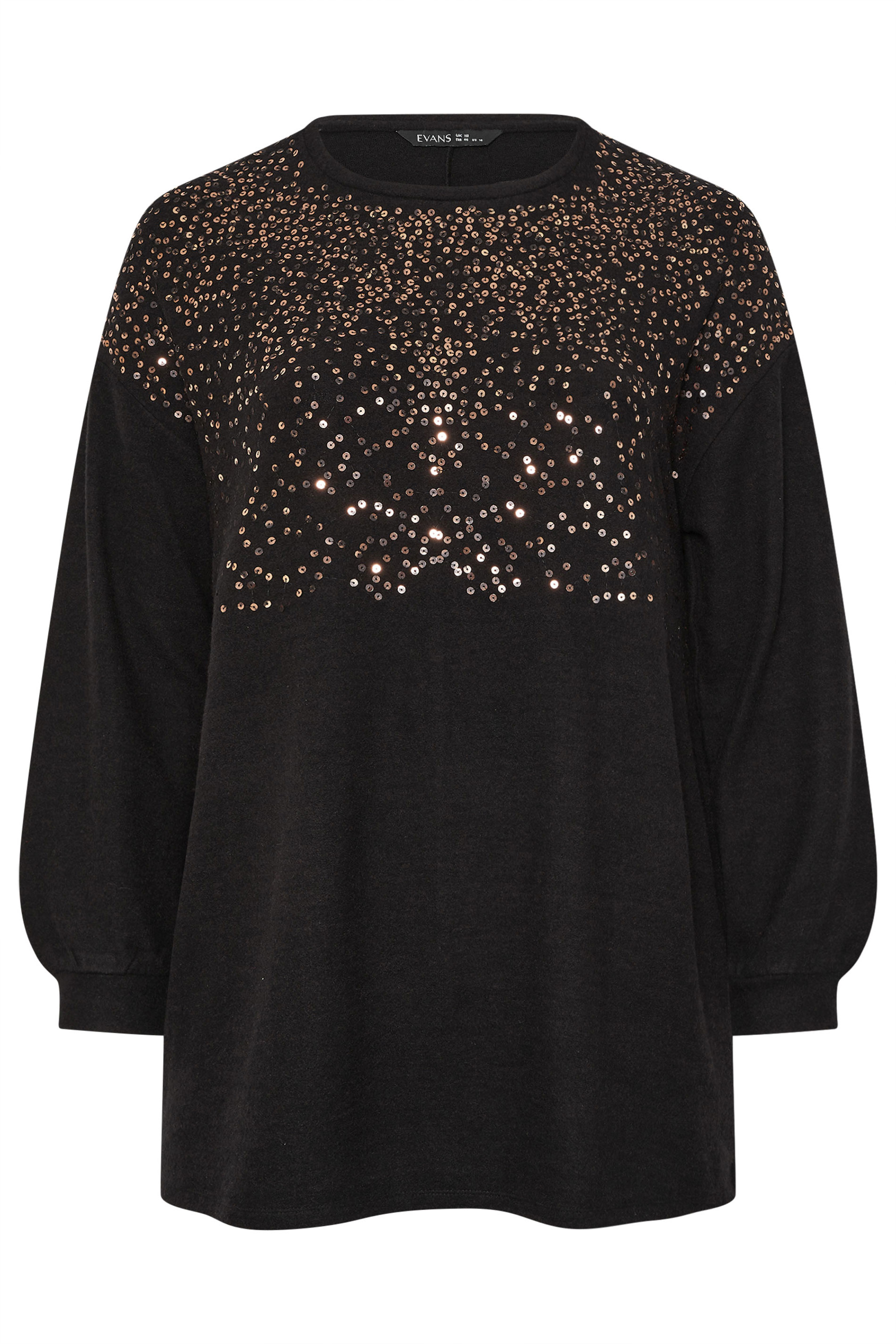 EVANS Plus Size Black Sequin Embellished Knitted Top | Evans 5