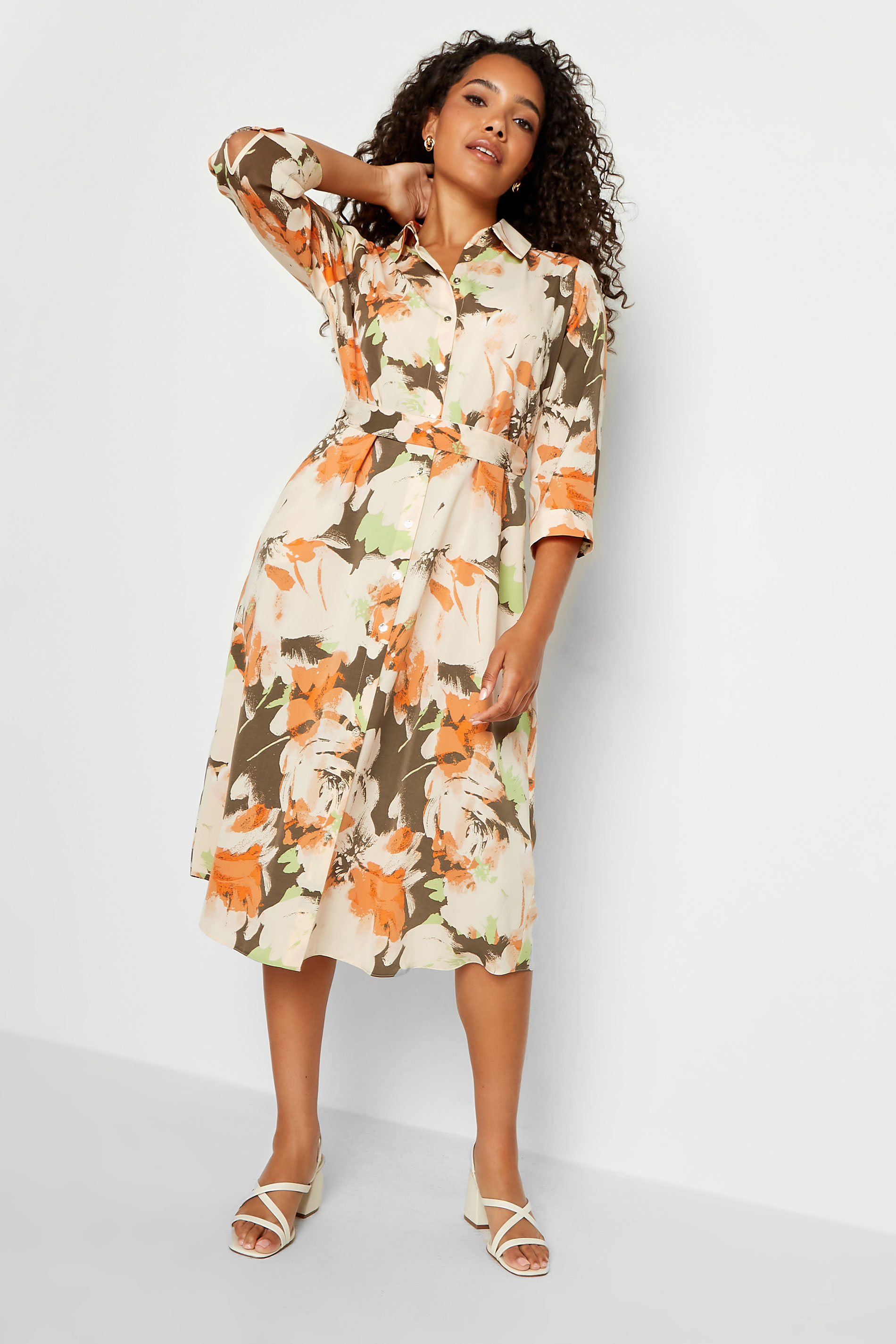 M&Co Brown Floral Print Button Through Shirt Dress | M&Co 1