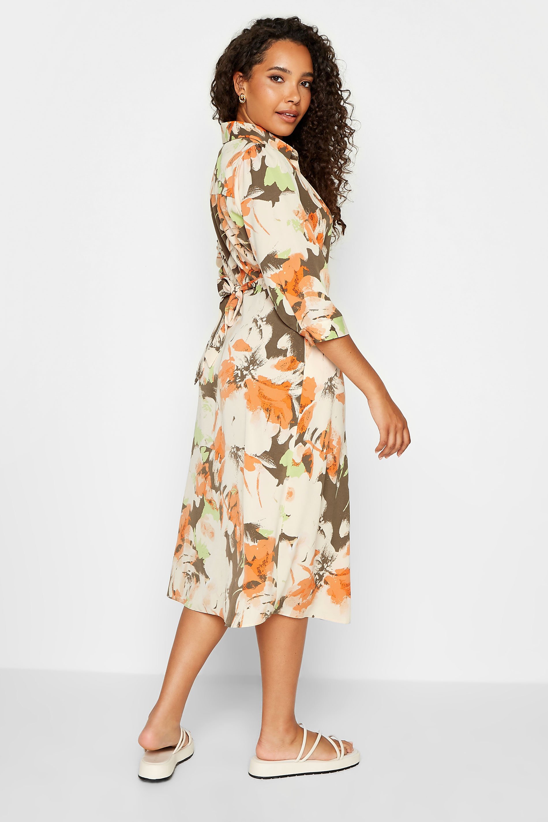 M&Co Brown Floral Print Button Through Shirt Dress | M&Co 3