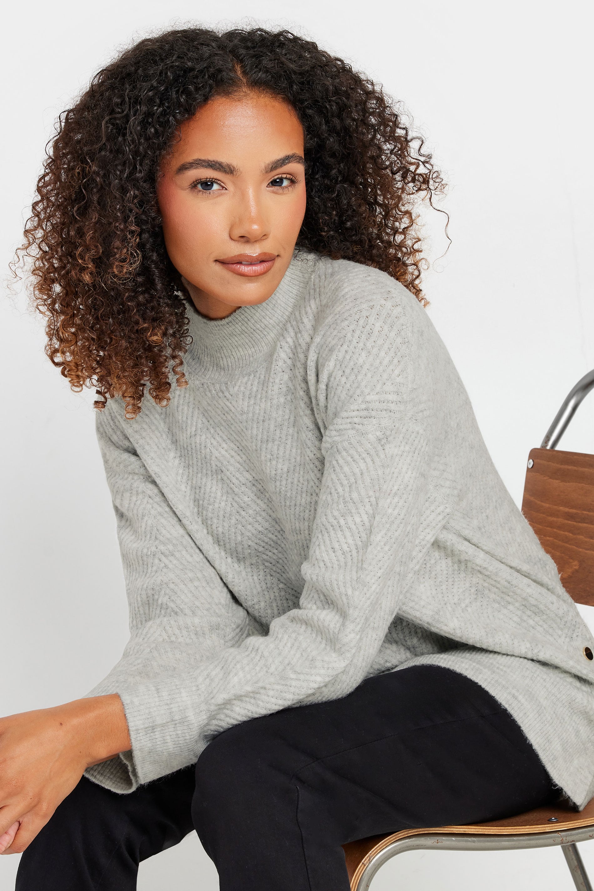 M&Co Premium Grey Funnel Neck Jumper | M&Co 3
