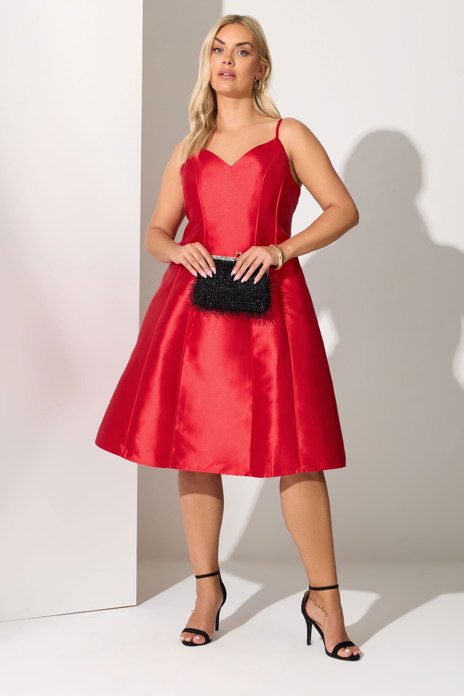 YOURS LONDON Plus Size Red Satin Twill Corset Dress | Yours Clothing 3