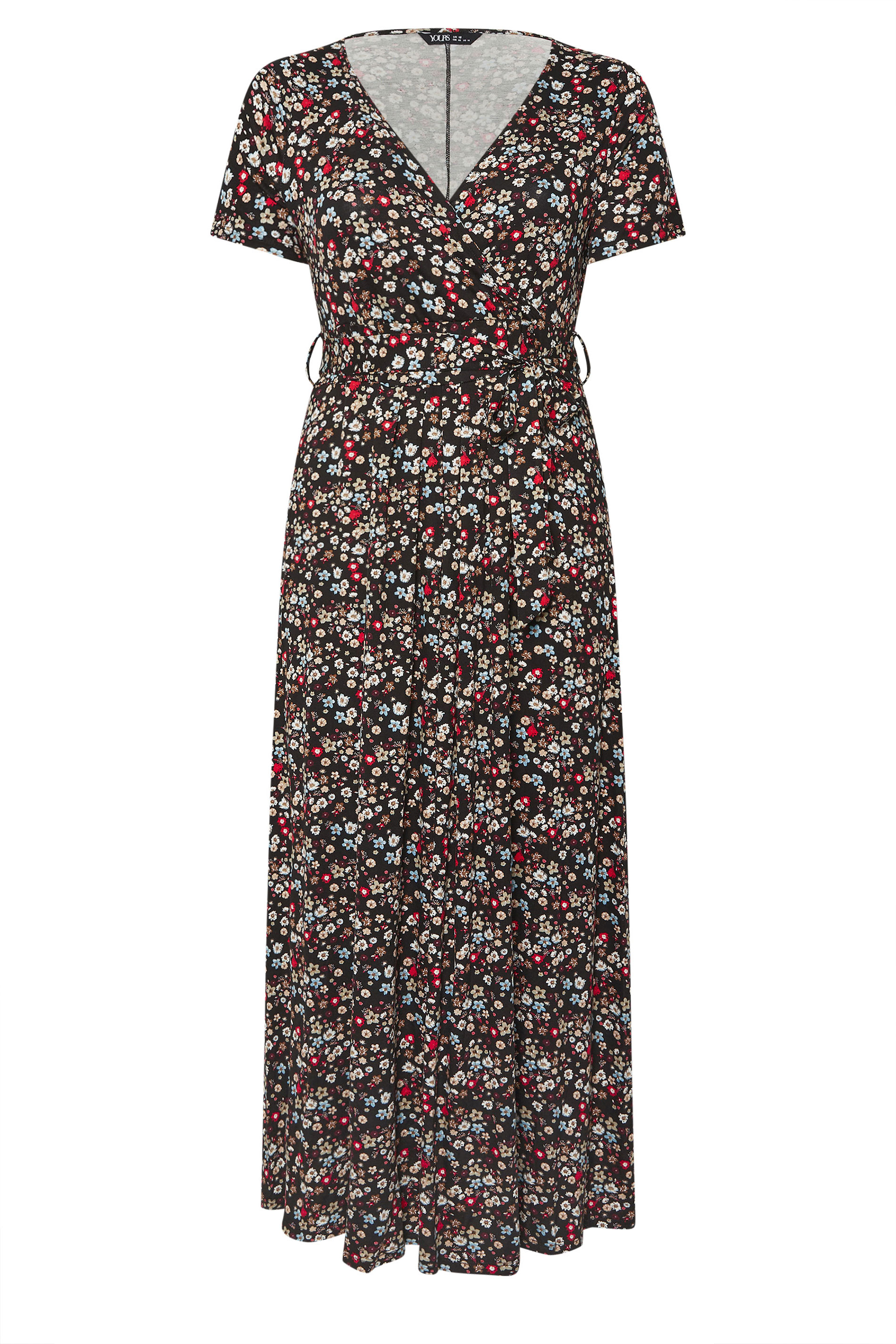 YOURS Plus Size Black Ditsy Floral Maxi Wrap Dress | Yours Clothing 5