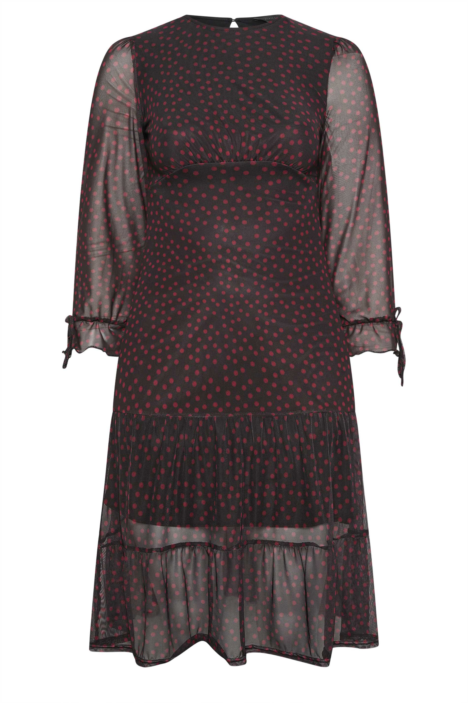 PixieGirl Black & Red Polka Dot Print Mesh Dress | PixieGirl  5
