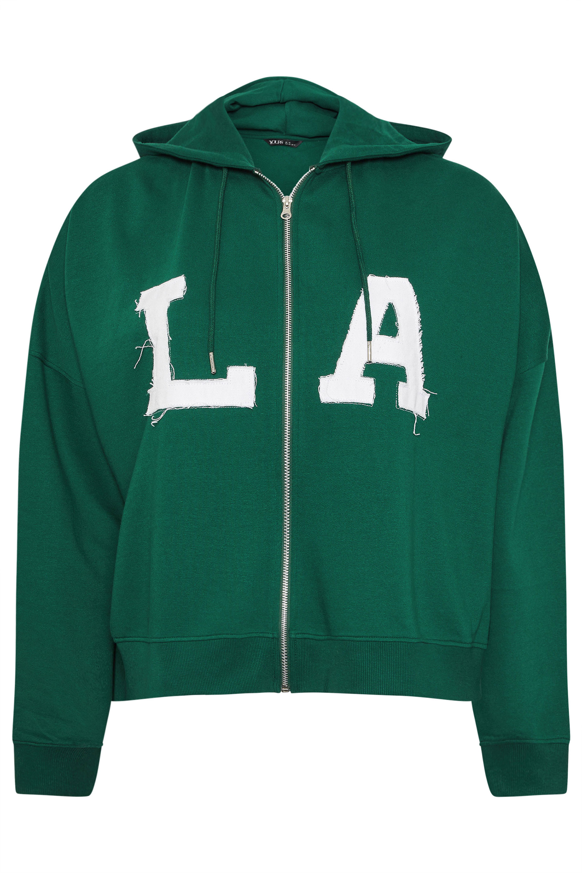 YOURS Plus Size Green 'LA' Zip Hoodie | Yours Clothing 7