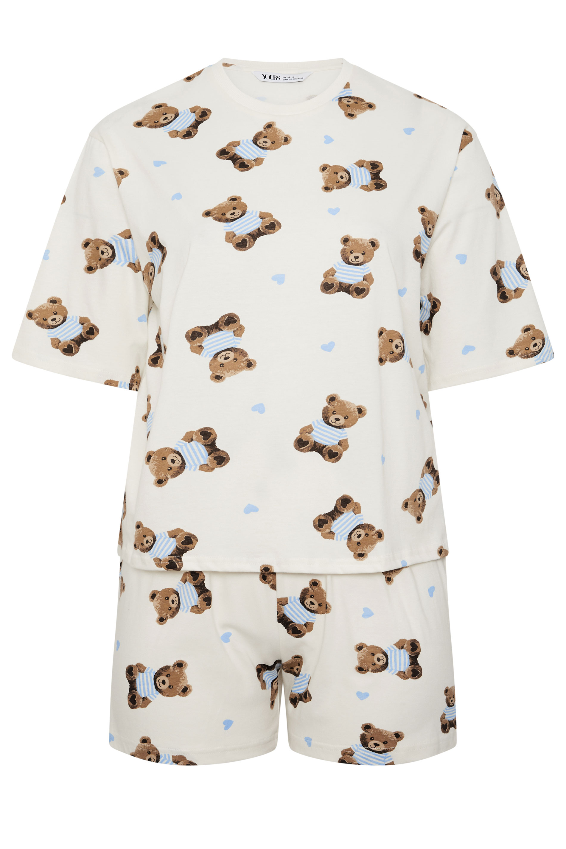 YOURS Plus Size Ivory White Teddy Short Pyjama Set | Yours Clothing 6