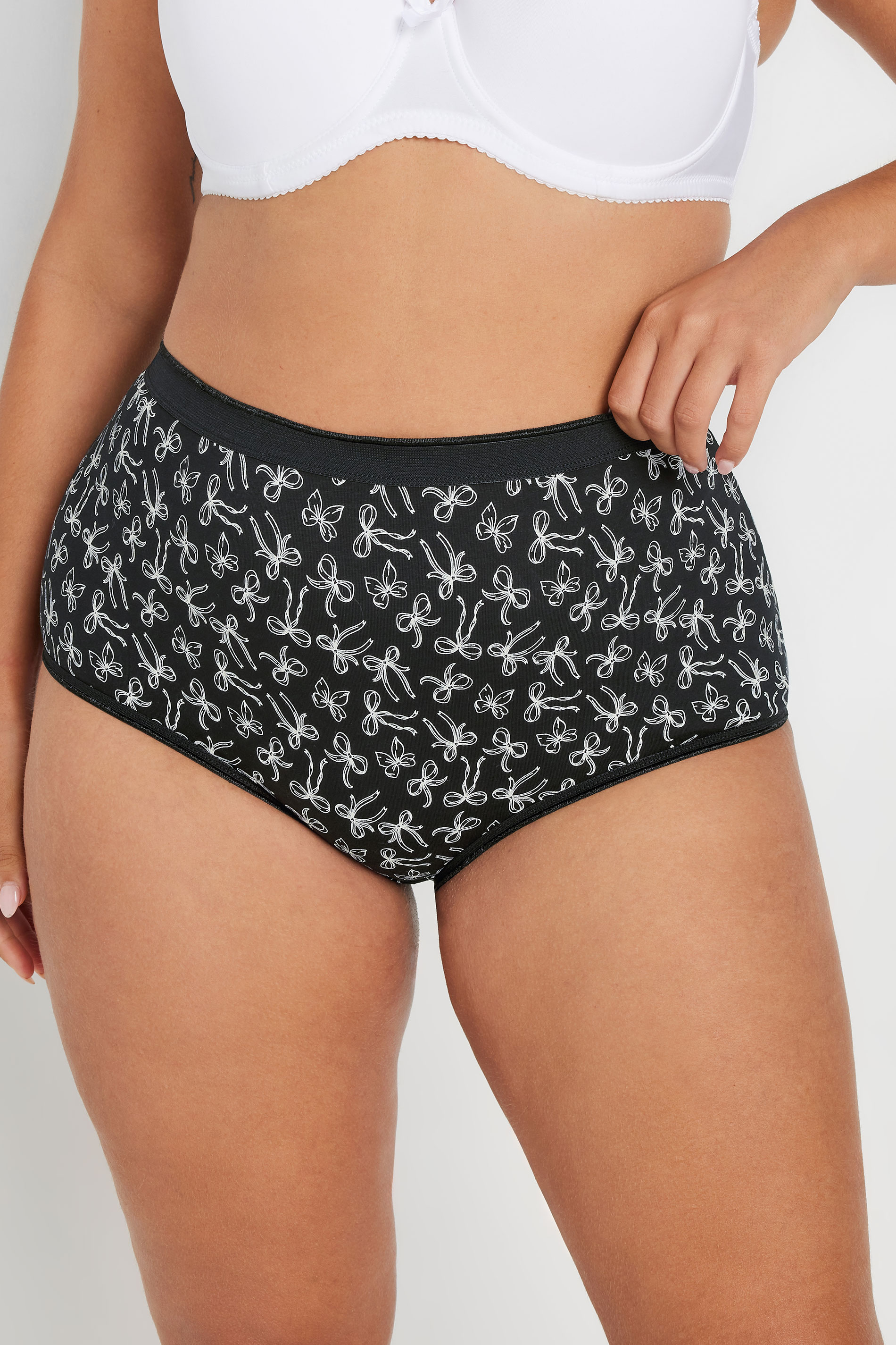 YOURSET 5 PACK Curve Black & Pink Bow Print Full Briefs | Yours Curve  2