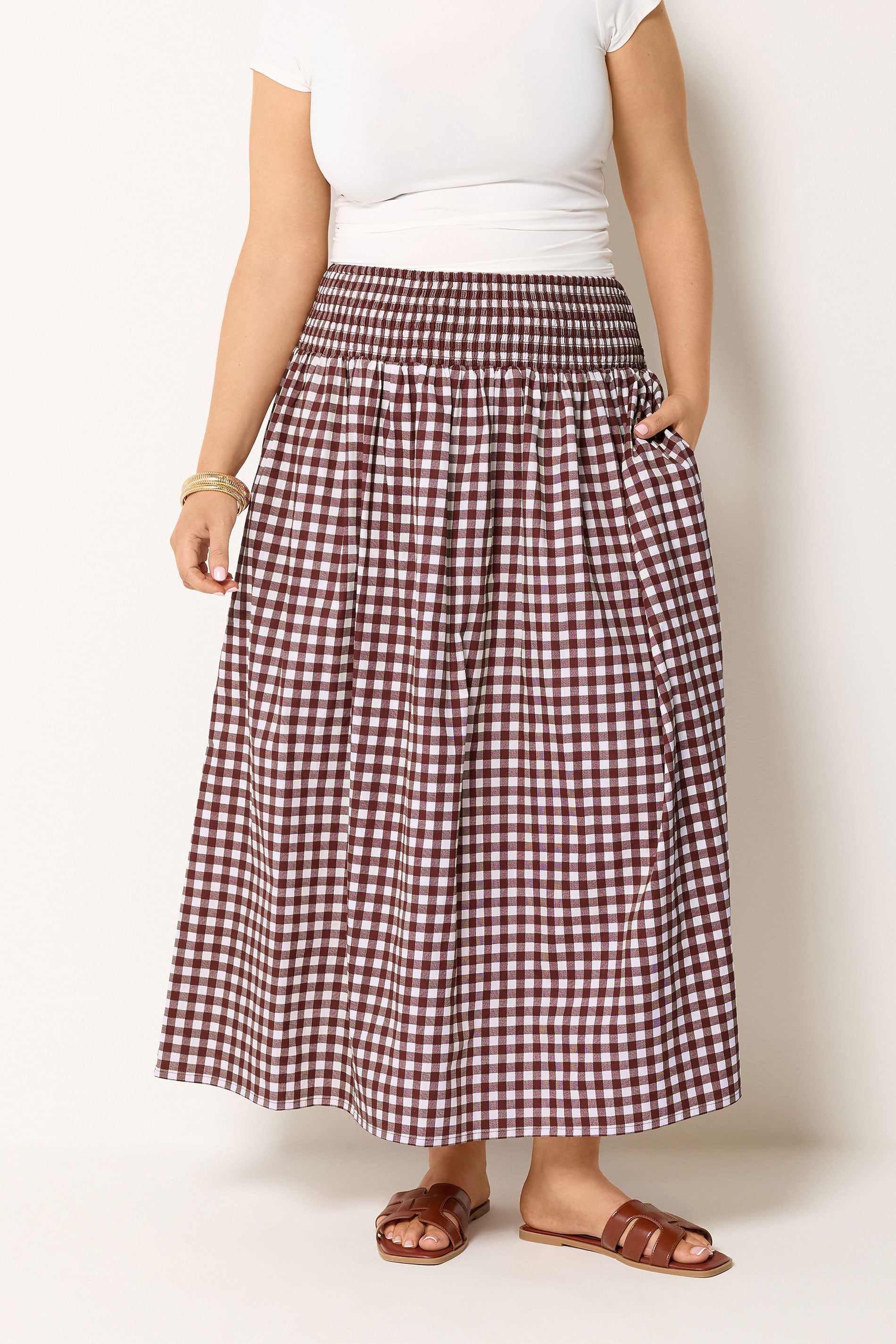 YOURS Plus Size Burgundy Red Gingham Maxi Skirt | Yours Clothing 3