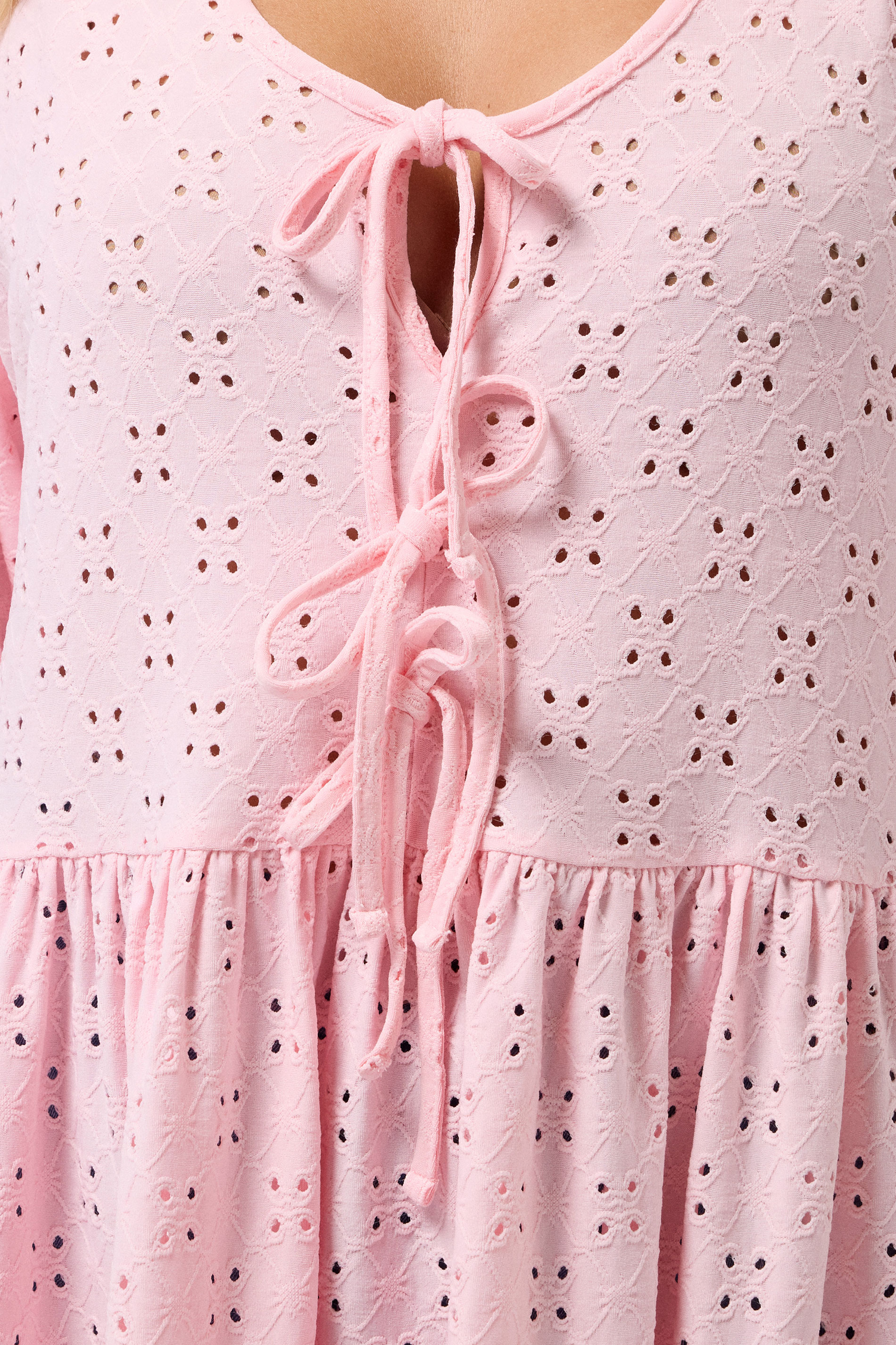 YOURS Plus Size Pink Broderie Anglaise Tie Front Peplum Top | Yours Clothing 5