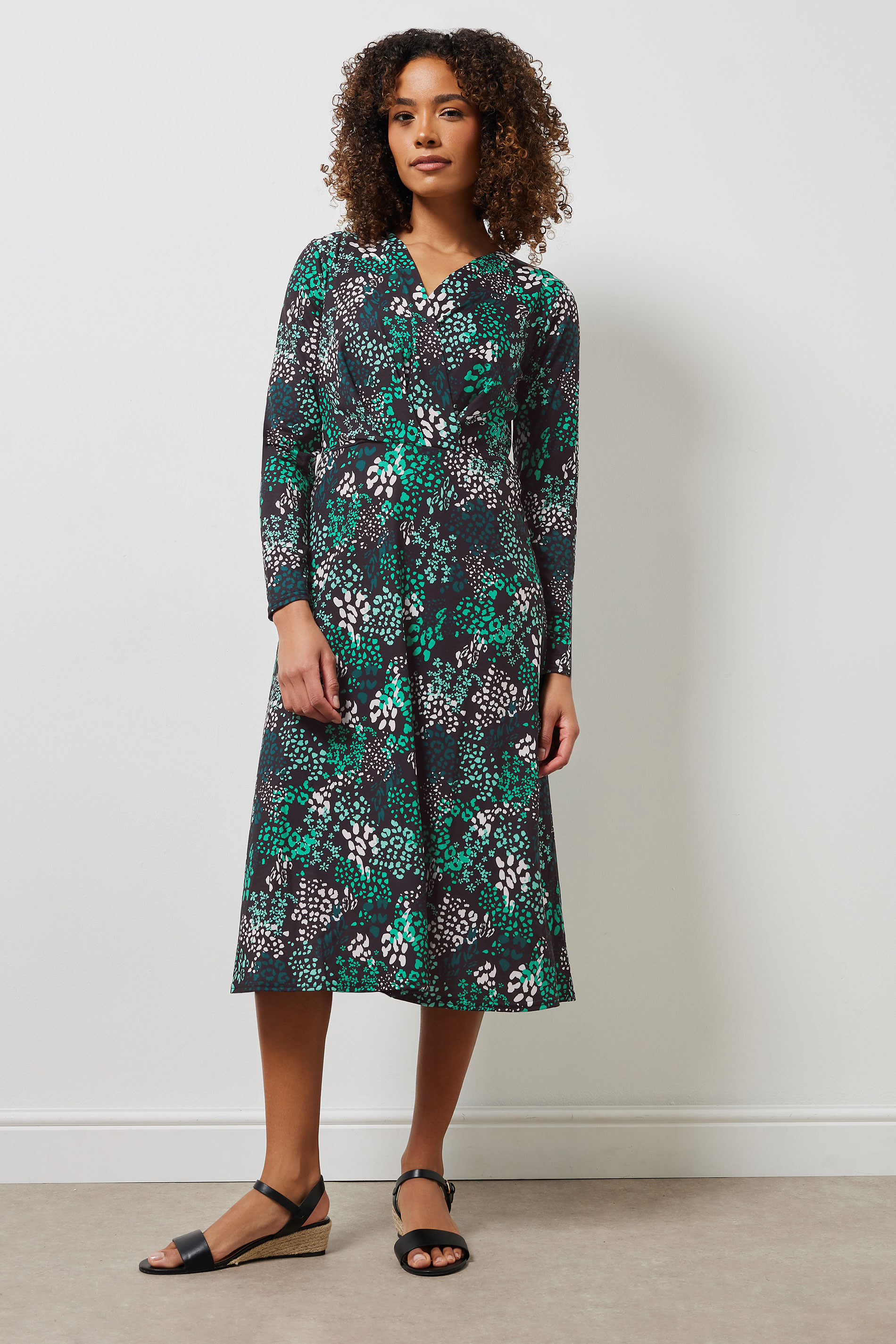 M&Co Black & Green Animal Print Wrap Dress | M&Co 3