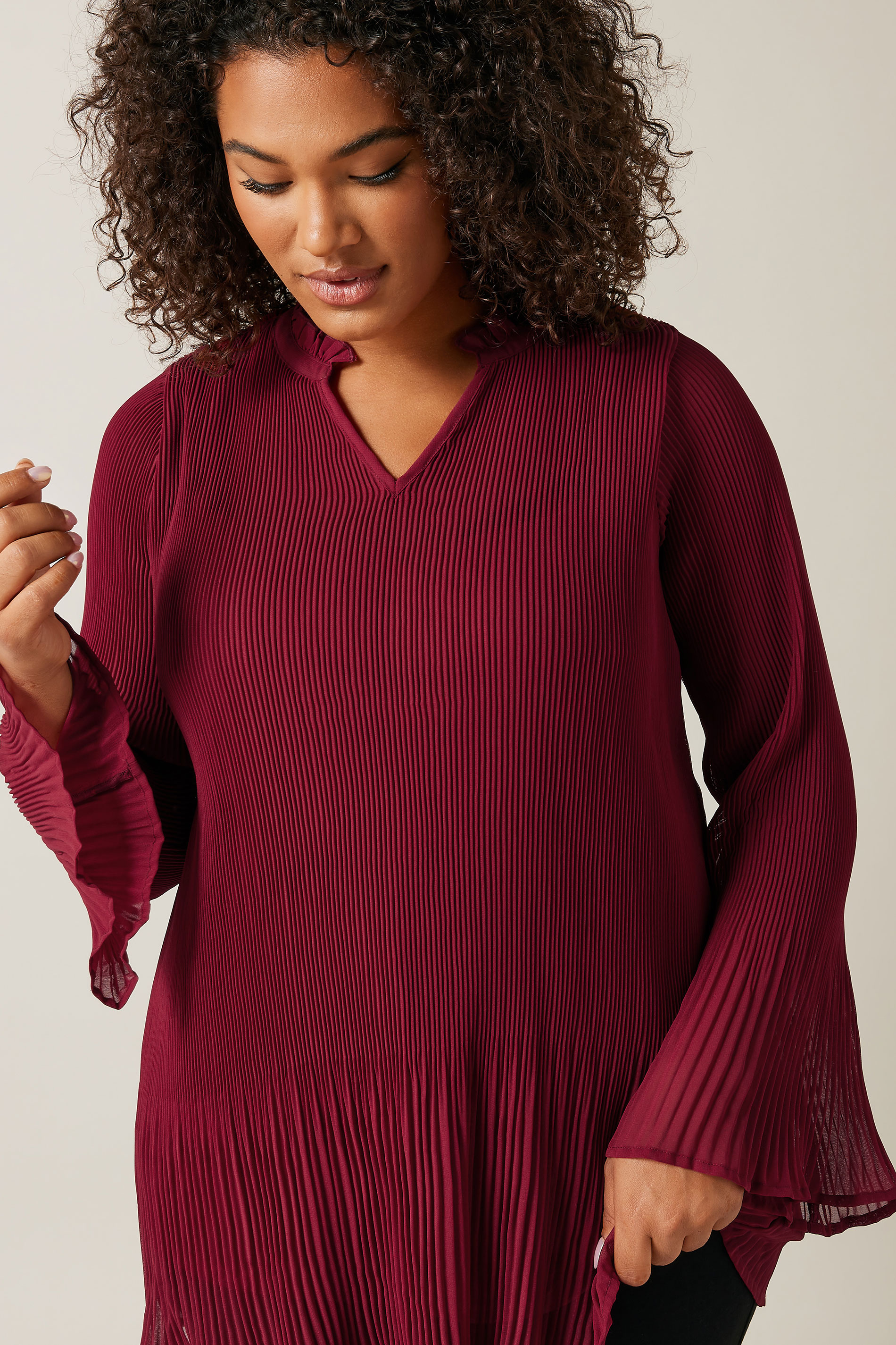 EVANS Plus Size Burgundy Red Pleat Blouse | Evans 3