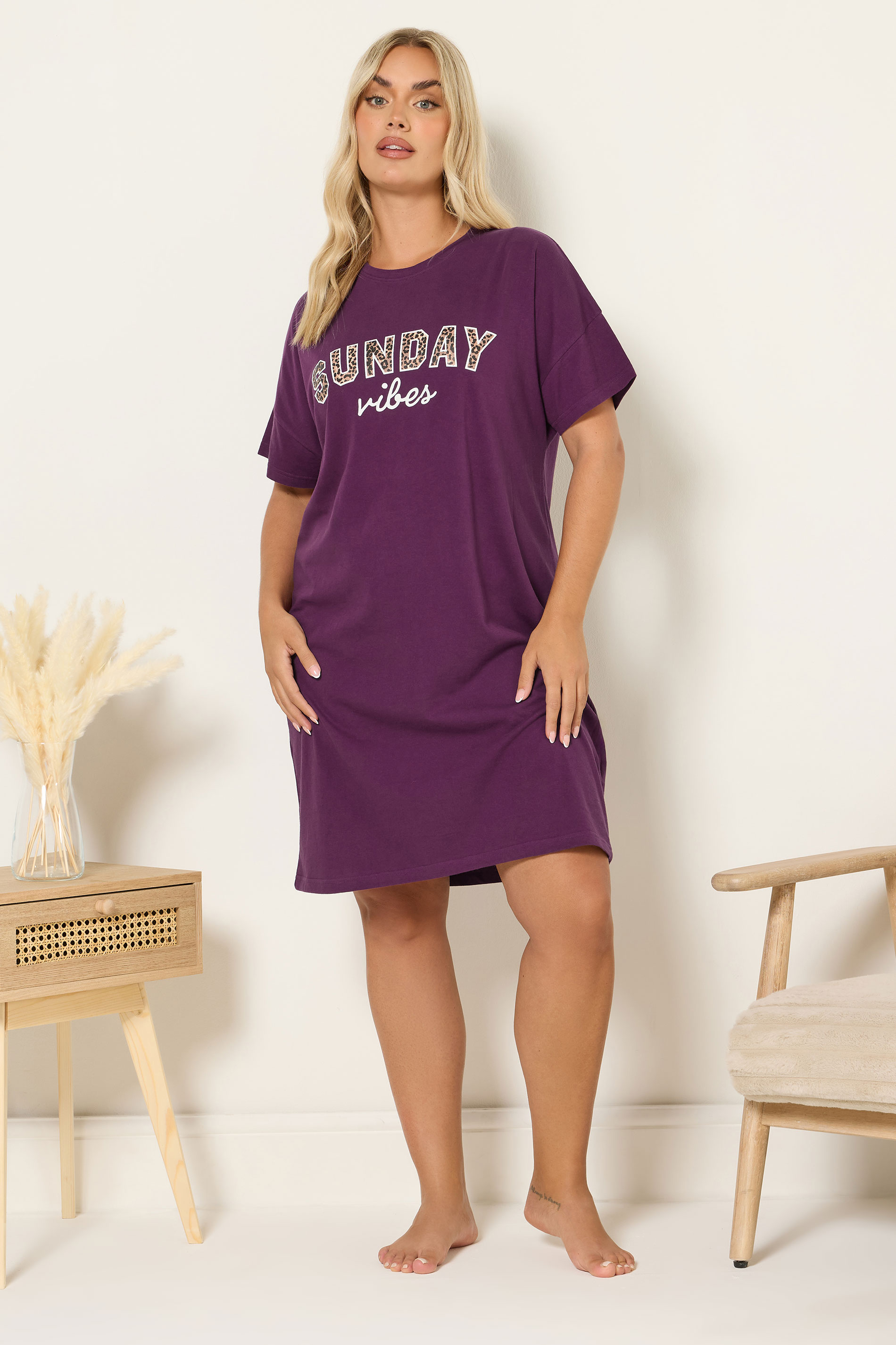 YOURSET 2 PACK Plus Size Burgundy Red 'Sunday Vibes' Sleep Tee Nightdresses | Yours Clothing 2