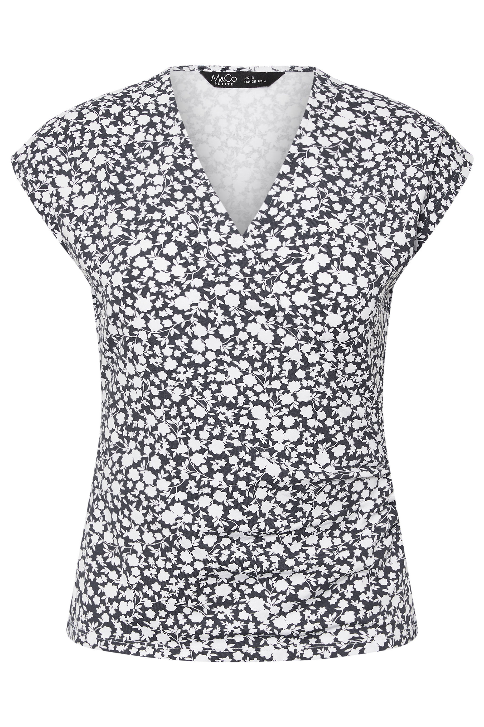 M&Co Petite Navy Blue Floral Print Wrap Top | M&Co 6