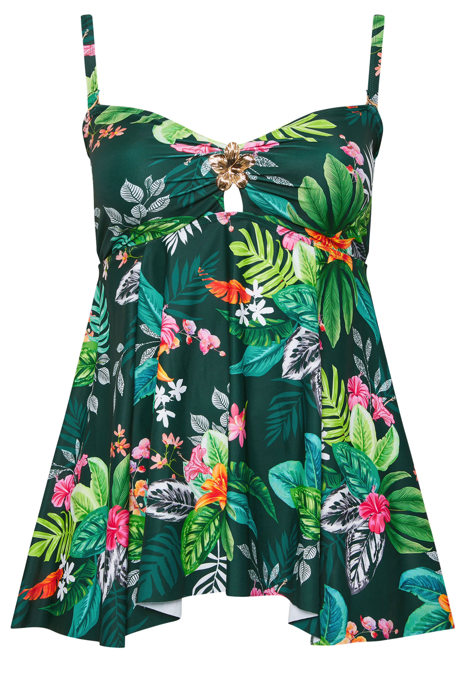 YOURS Plus Size Green Tropical Print Tankini Top | Yours Clothing 9