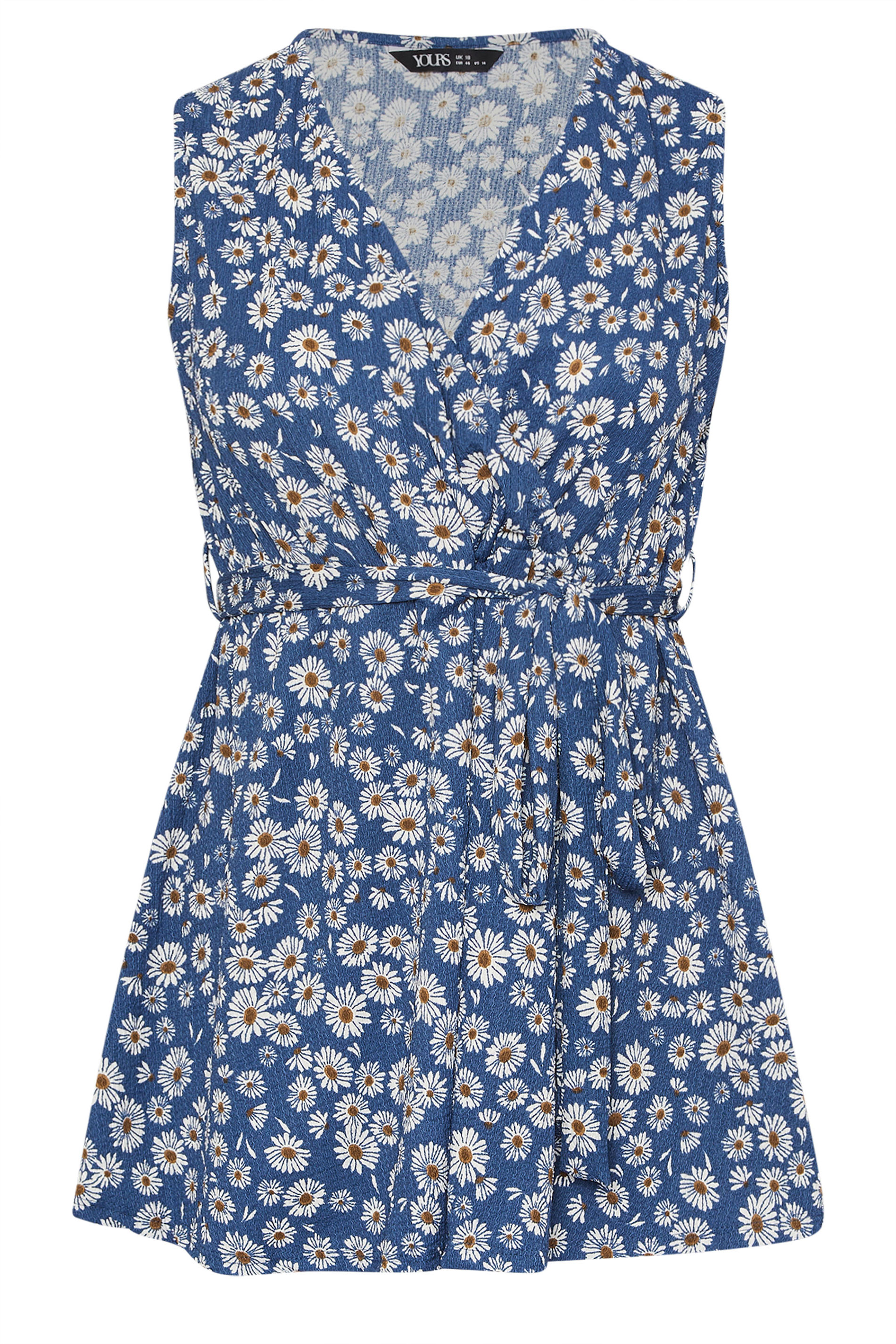 YOURS Plus Size Blue Daisy Print Sleeveless Wrap Top | Yours Clothing 5