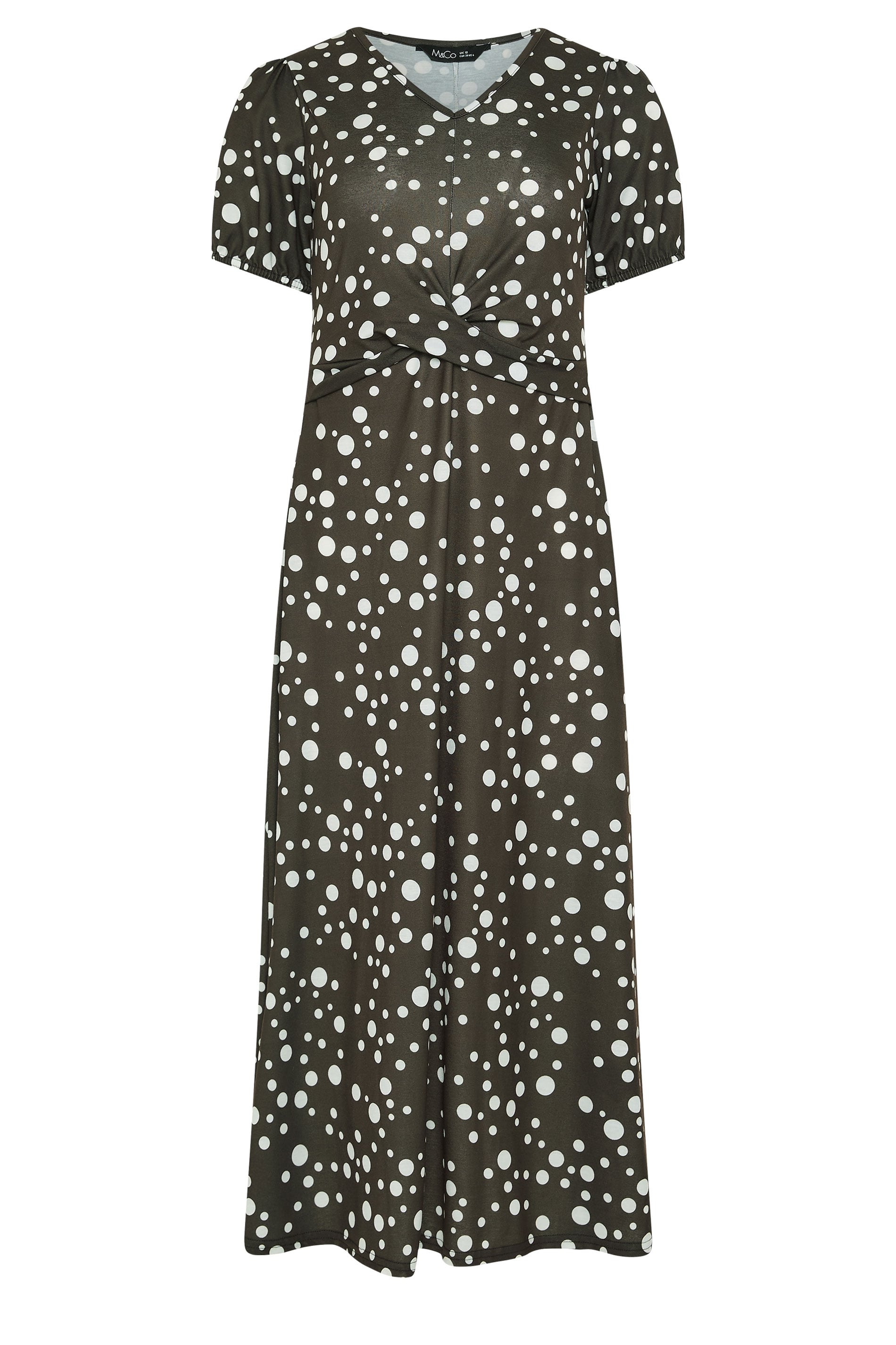 M&Co Chocolate Brown Polka Dot Twist Front Midi Dress | M&Co 5