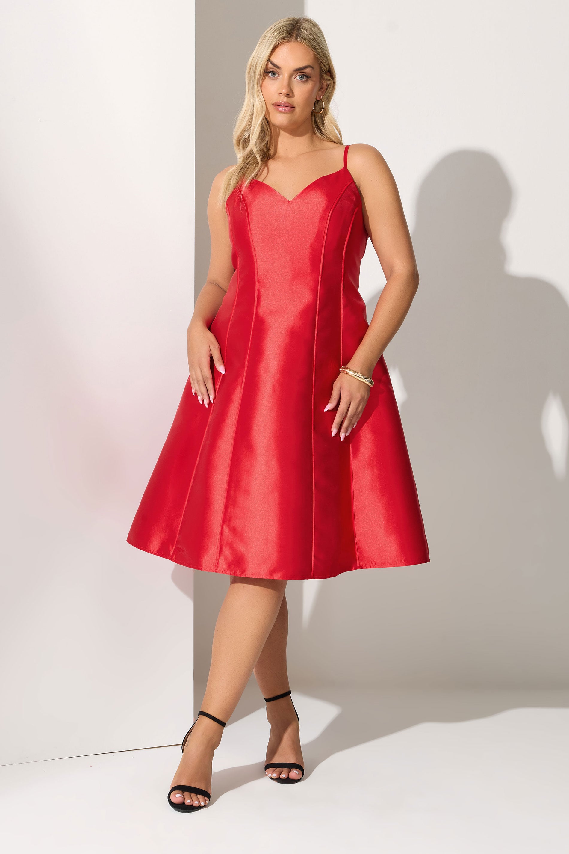 YOURS LONDON Plus Size Red Satin Twill Corset Dress | Yours Clothing 2