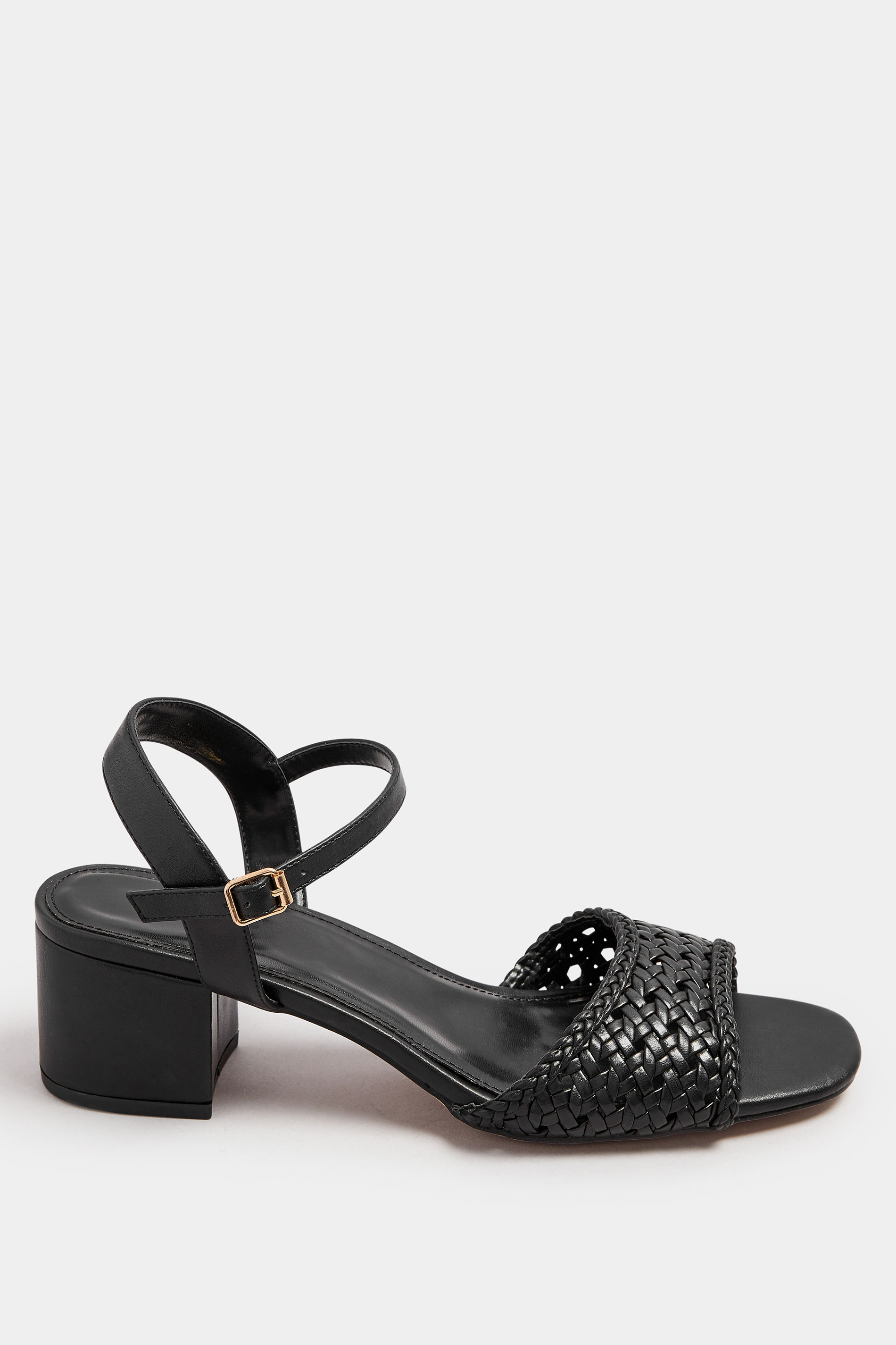 LTS Black Woven Strap Open Toe Block Heel In Standard Fit | Long Tall Sally 2