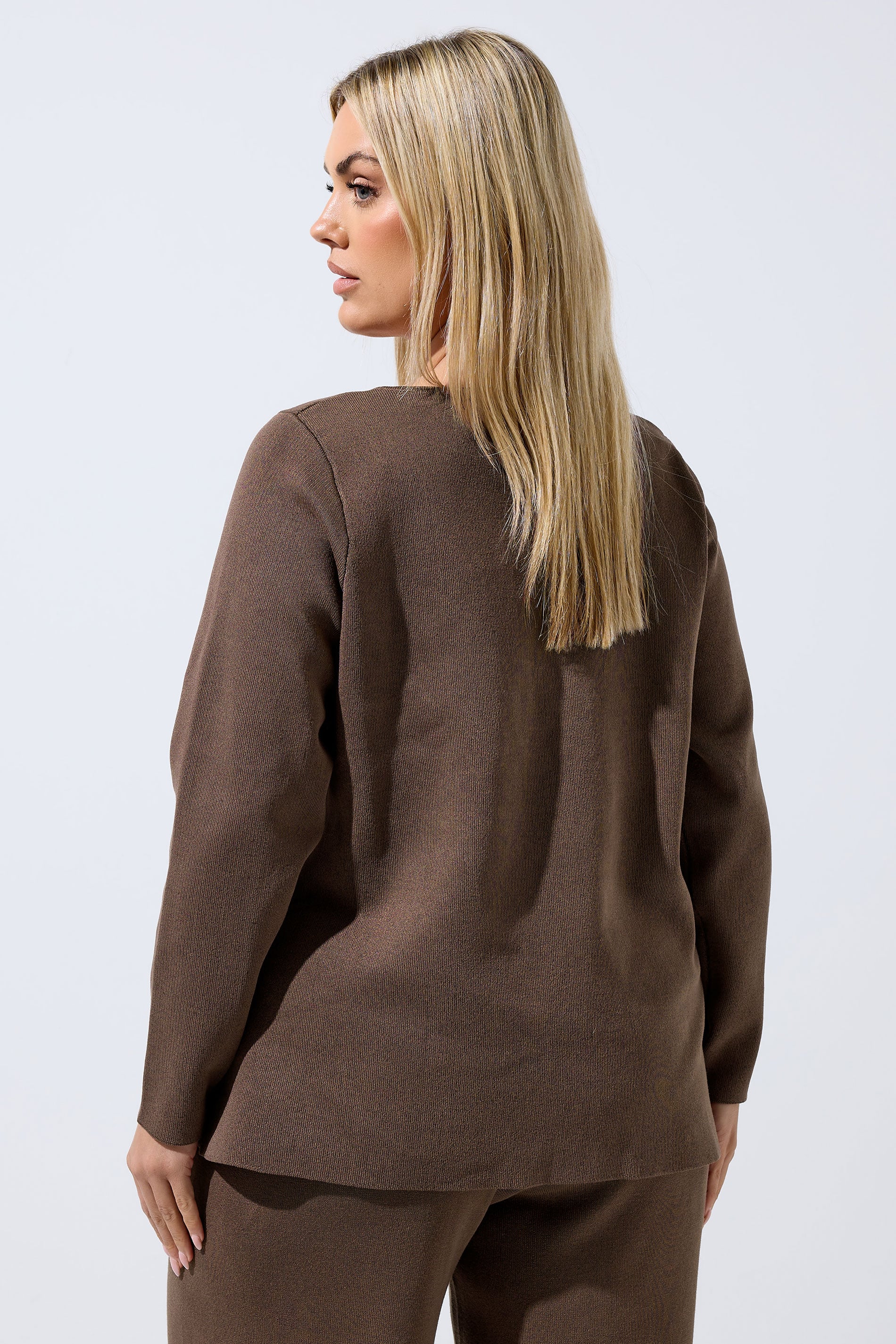 LIMITED COLLECTION Plus Size Chocolate Brown Long Sleeve Knitted Top | Yours Clothing 4