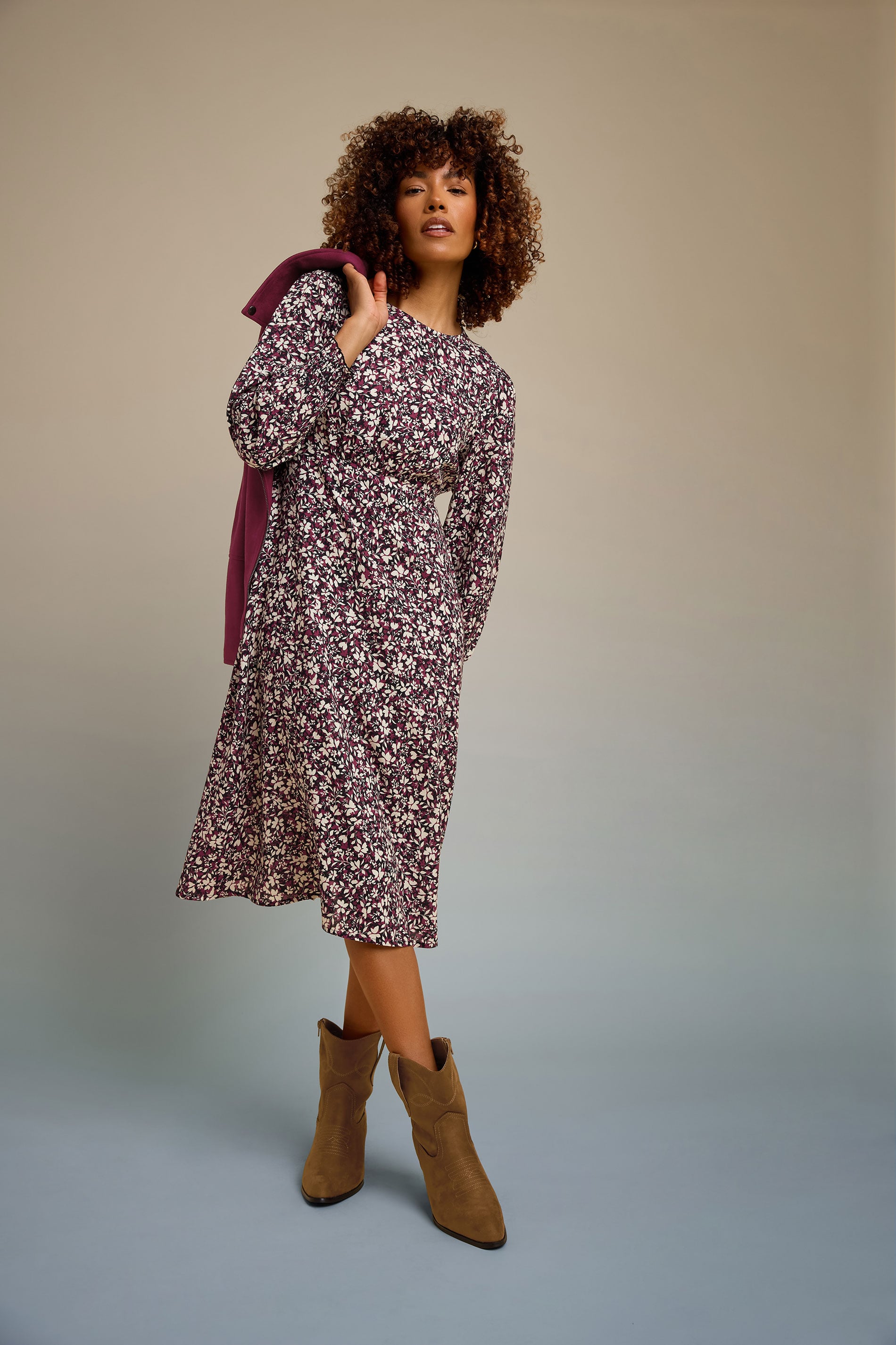 M&Co Red Ditsy Floral Print Midi Dress | M&Co 3