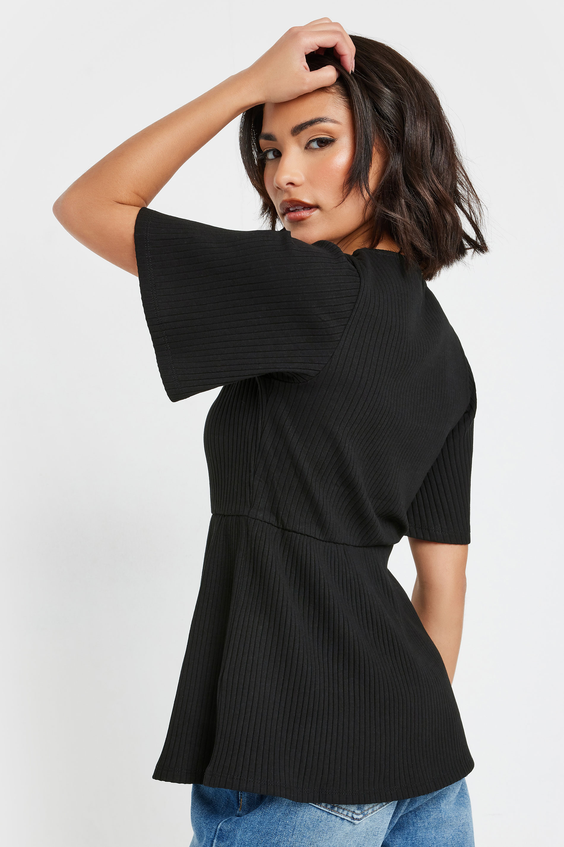 PixieGirl Petite Women's Black Ribbed Smock Top | PixieGirl 2