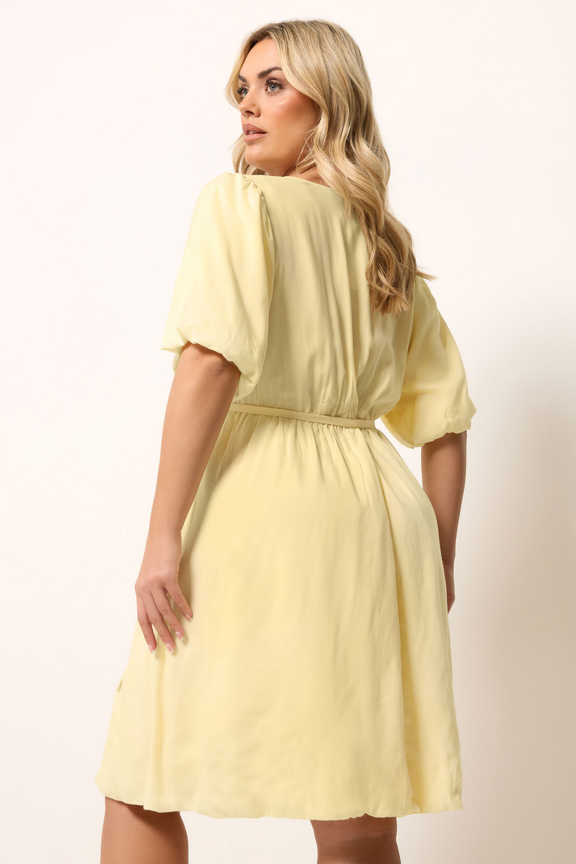 YOURS Plus Size Yellow Puff Ball Wrap Dress | Yours Clothing 4