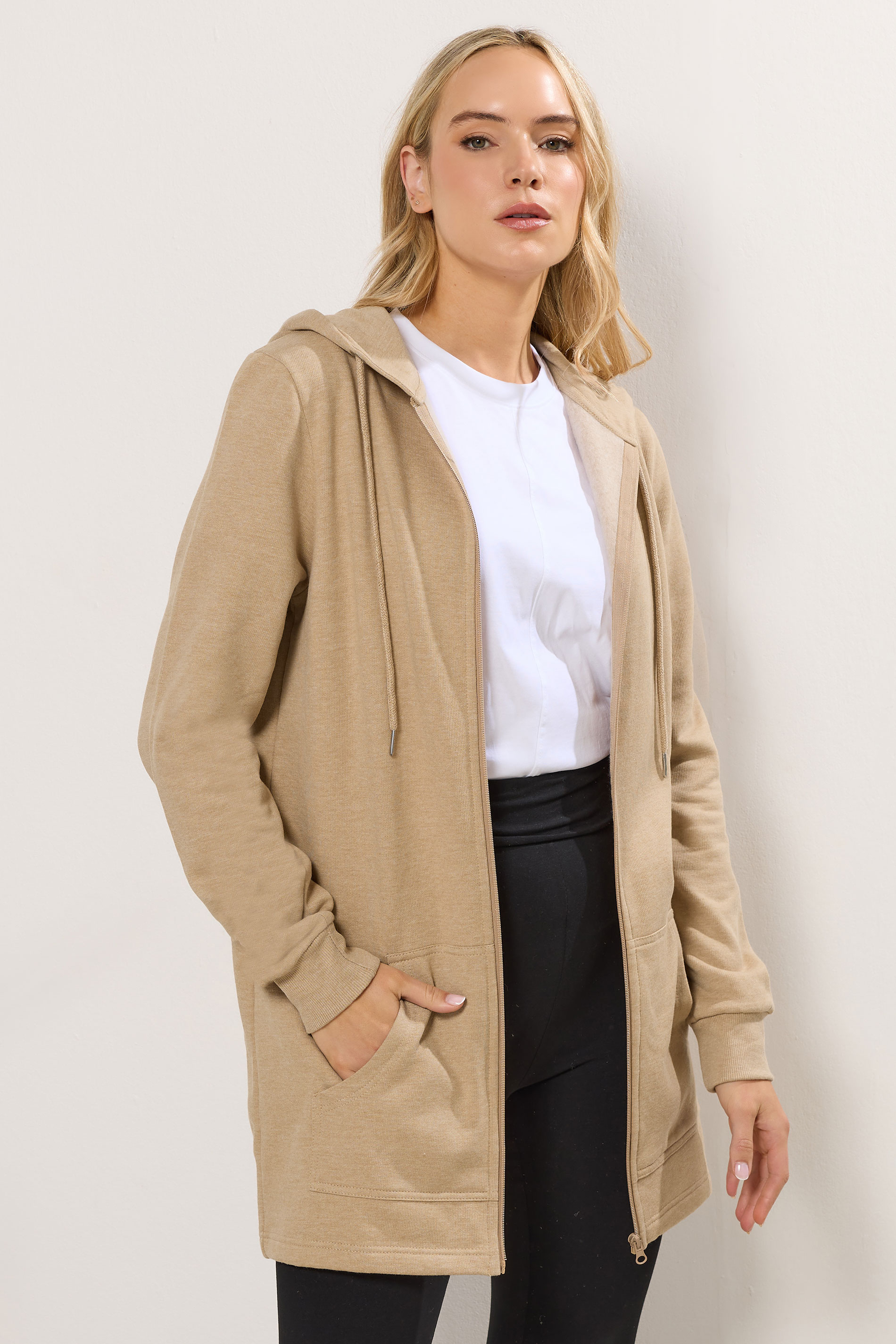 LTS Tall Women's Natural Brown Cotton Longline Hoodie | Long Tall Sally 3