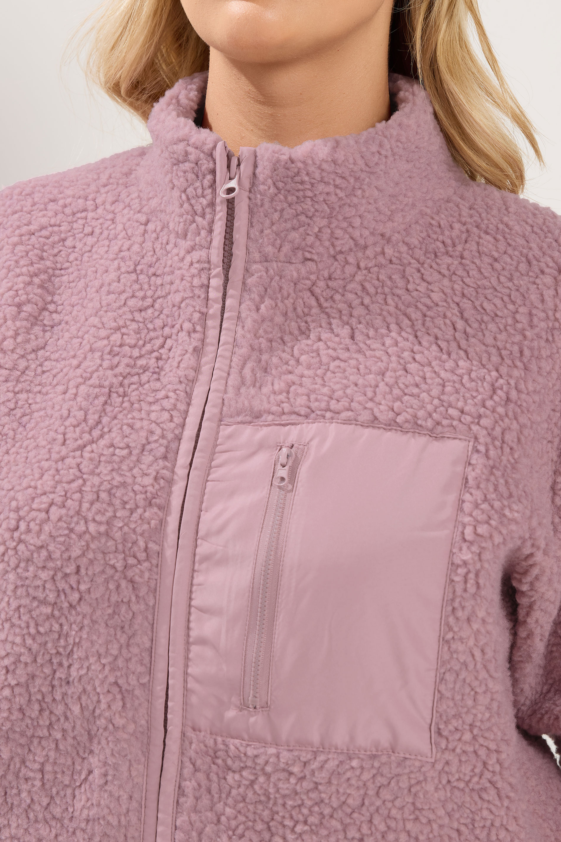 YOURS Plus Size Pink Pocket Teddy Fleece Jacket | Yours Clothing 5