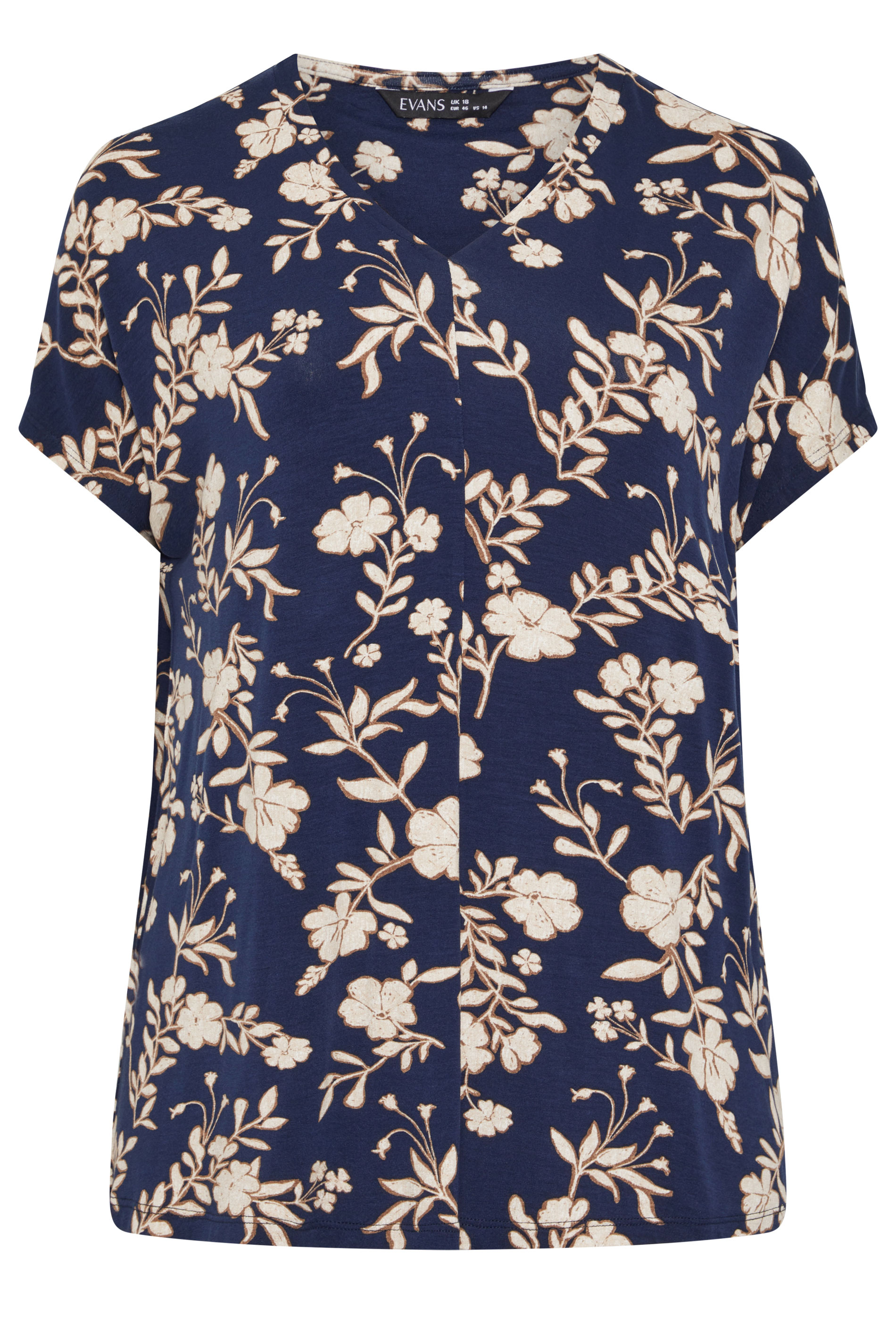 EVANS Plus Size Navy Blue Floral Grown-On Sleeve Top | Evans 5
