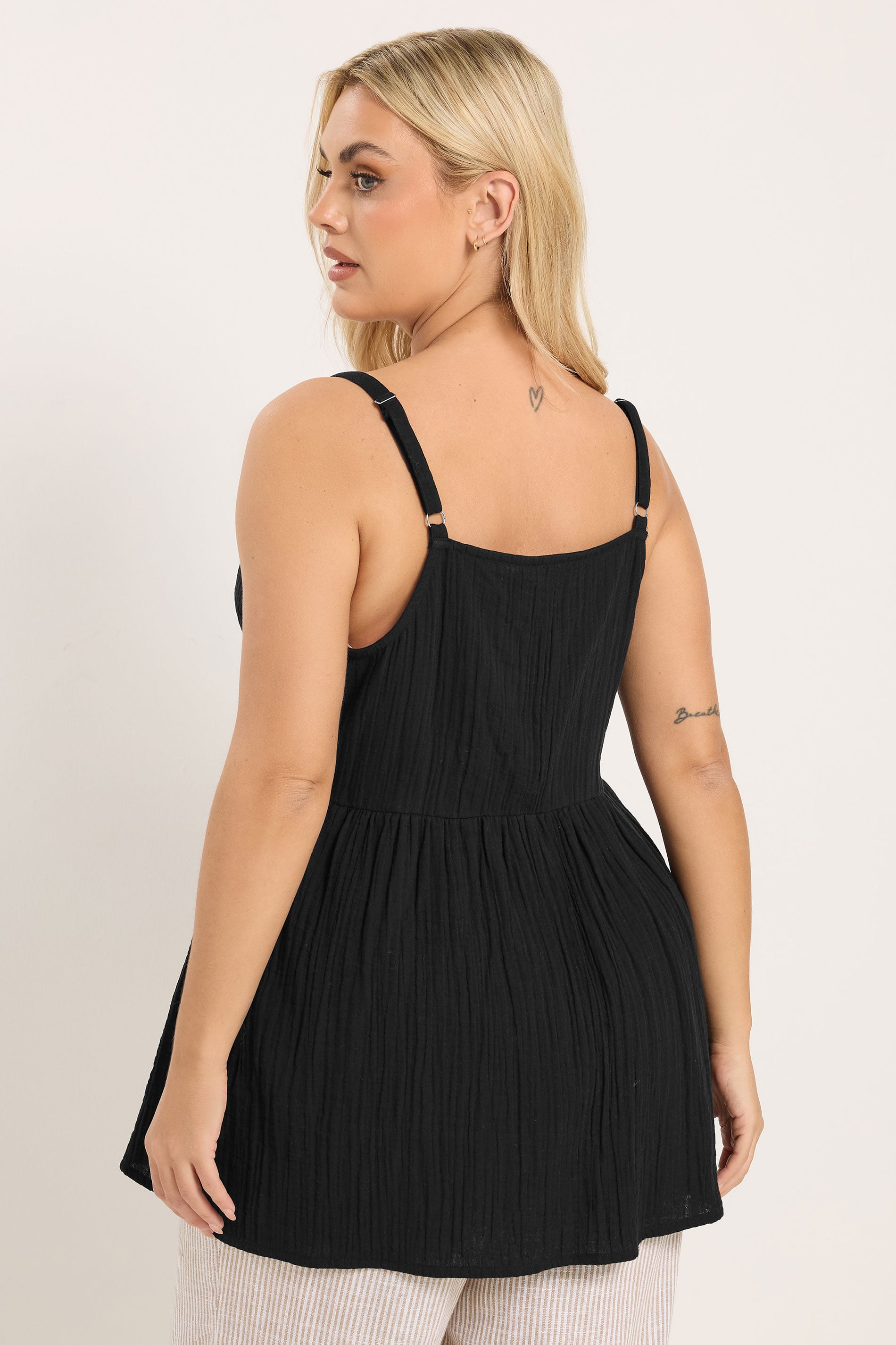 YOURS Plus Size Black Cheesecloth Sleeveless Top | Yours Clothing 2