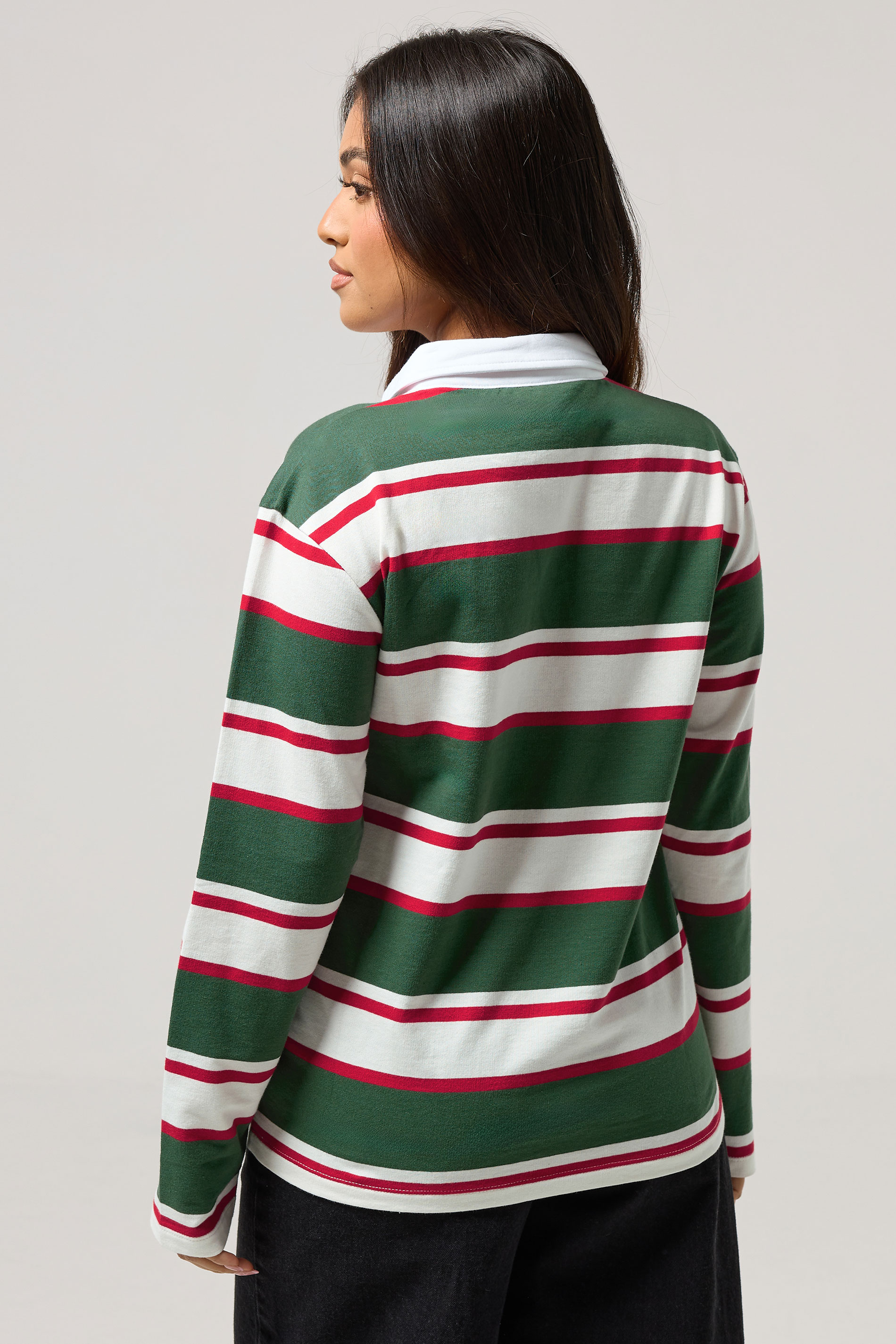 PixieGirl Petite Women's Green & Red Striped Cotton Rugby T-Shirt | PixieGirl 5