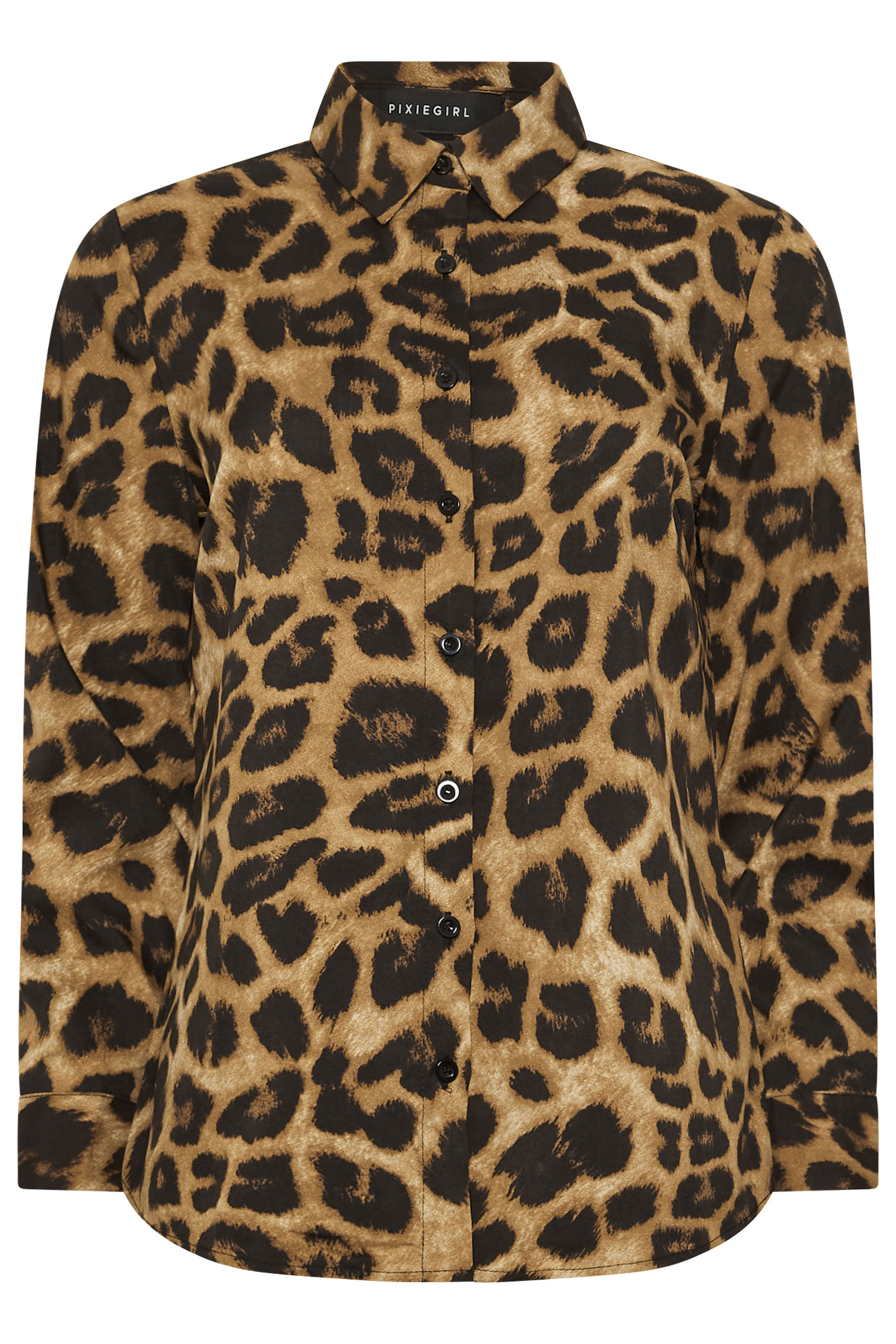 PixieGirl Petite Women's Brown Leopard Print Long Sleeve Shirt | PixieGirl 7