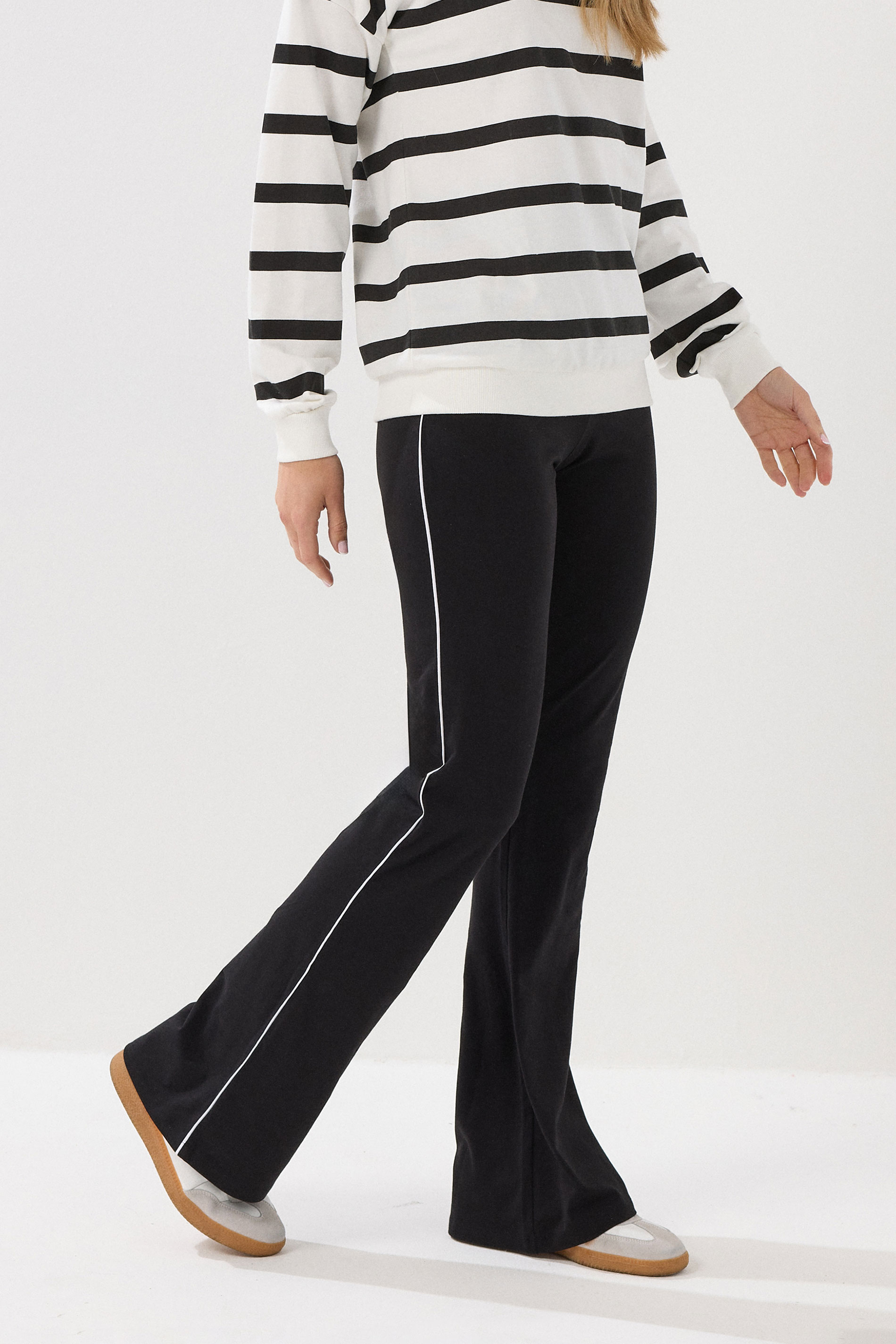 LTS Tall Black Striped Kick Flare Leggings | Long Tall Sally 1