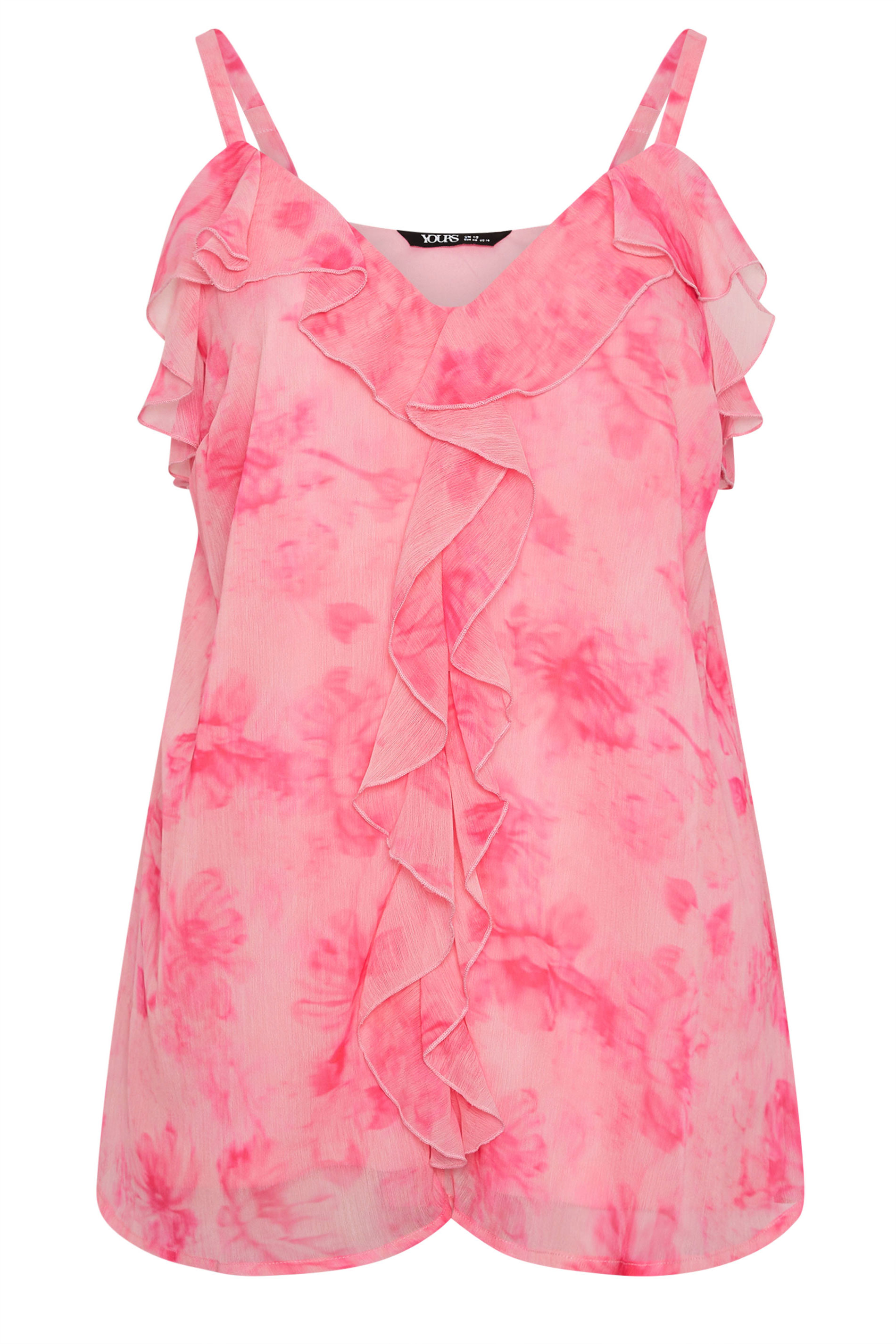 YOURS Plus Size Pink Floral Ruffle Vest Top | Yours Clothing 6