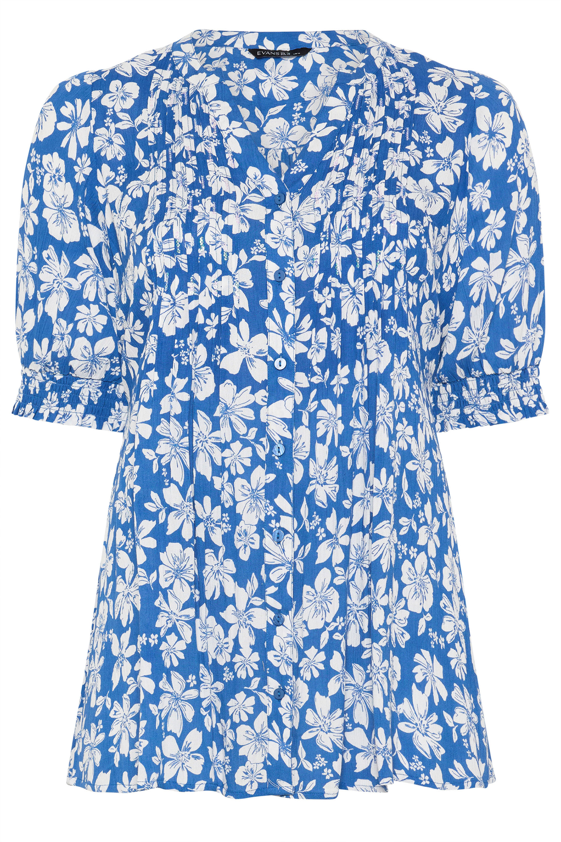 EVANS Plus Size Blue Floral Pintuck Blouse | Evans  5
