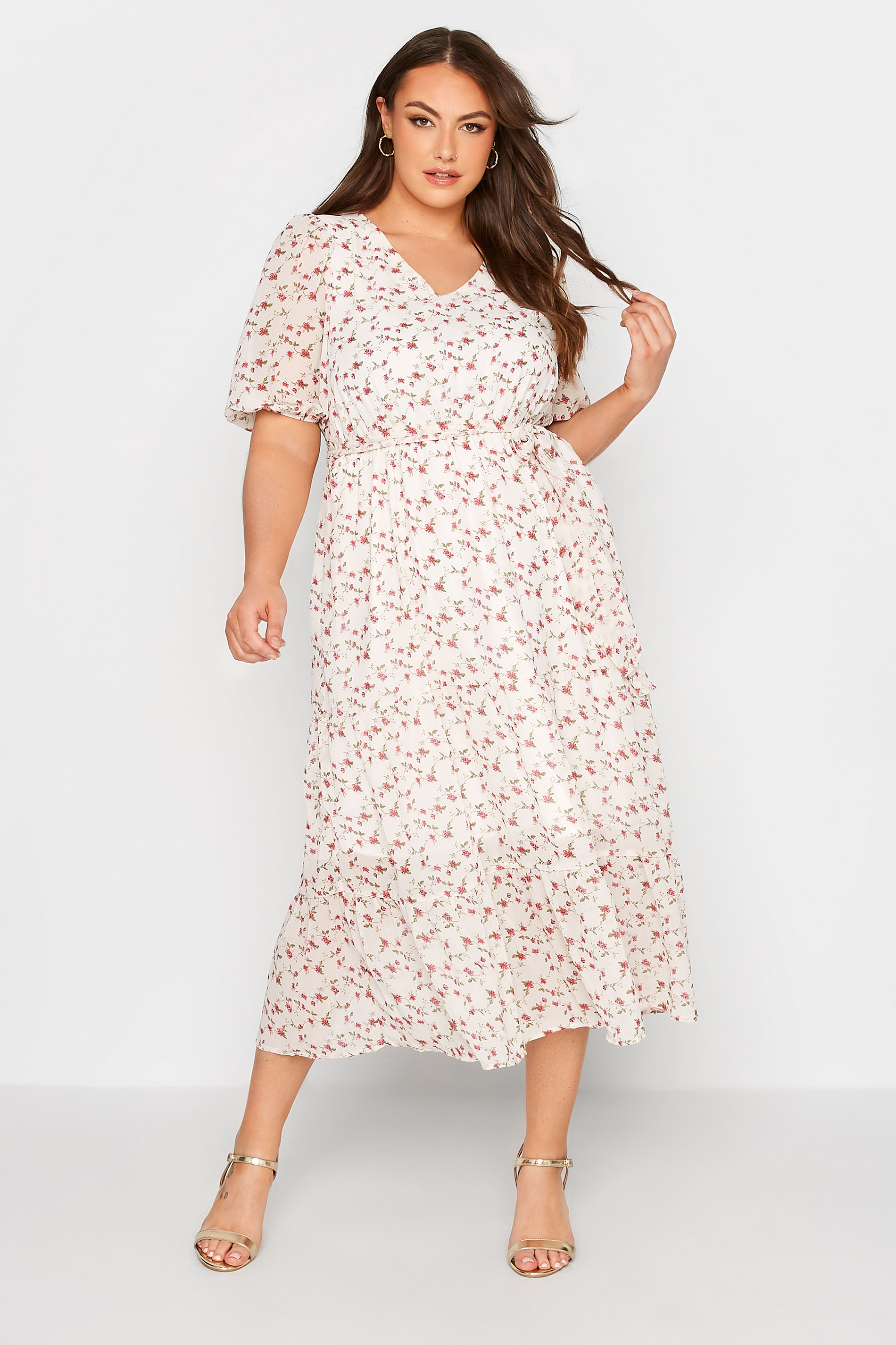 YOURS LONDON Plus Size White Ditsy Smock Midi Dress | Yours Clothing  2
